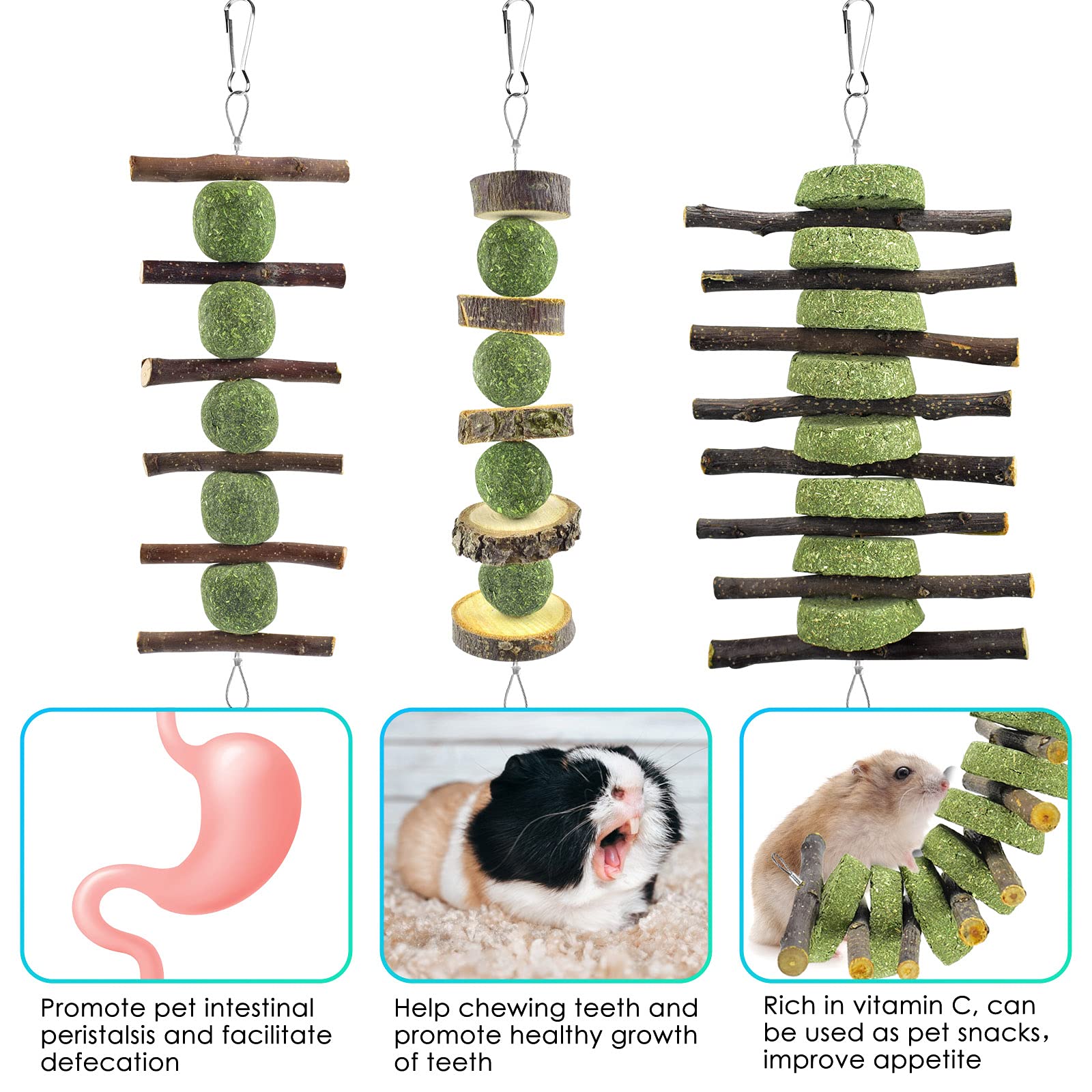 ERKOON Bunny Chew Toys, Rabbit Chew Toys for Teeth Grinding, Improve Dental Health, 100% Natural Apple Wood Timothy Grass Cake T