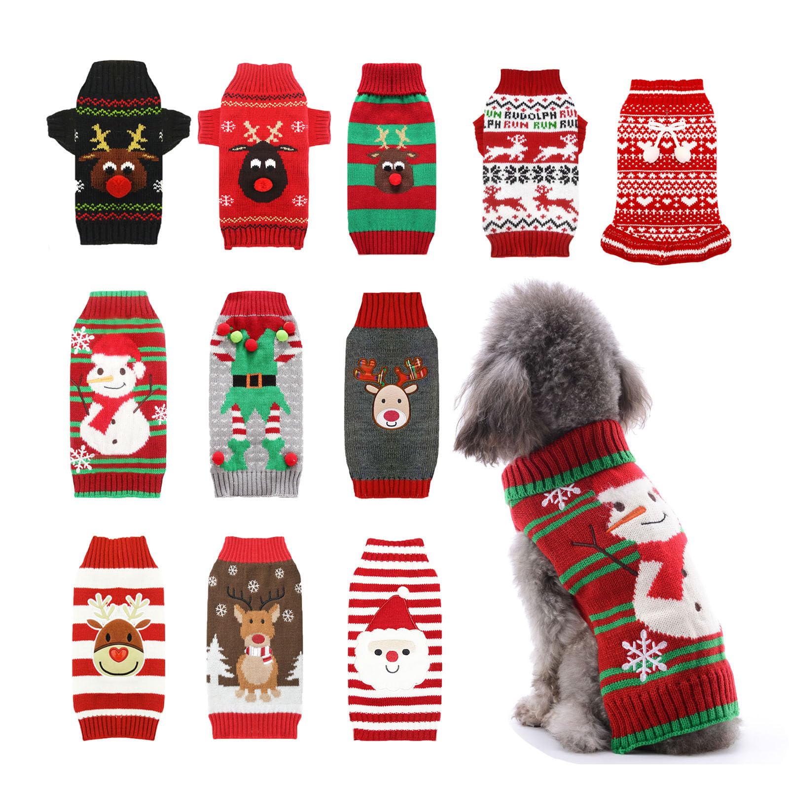 Axiijgl Small Dog Christmas Sweater - Snowflake & Snowman Fleece Dog Sweater With Leash Hole For Dachshund, Chihuahua, Frenchie