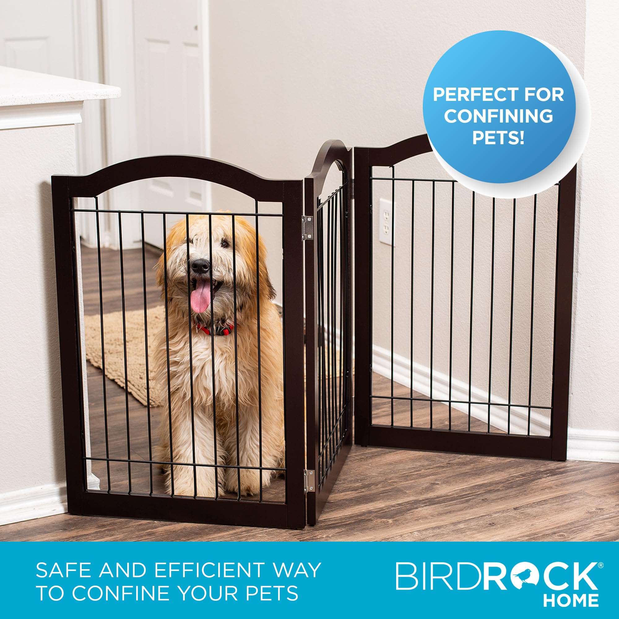 Internet'S Best Arched Top Wire Dog Gate - 3-Panel Free Standing Indoor Folding Pet Barrier, Ideal For Medium, Large Dogs, Puppies, & Cats, For Home, Doorway, Stairs - 30In X 60In, Espresso