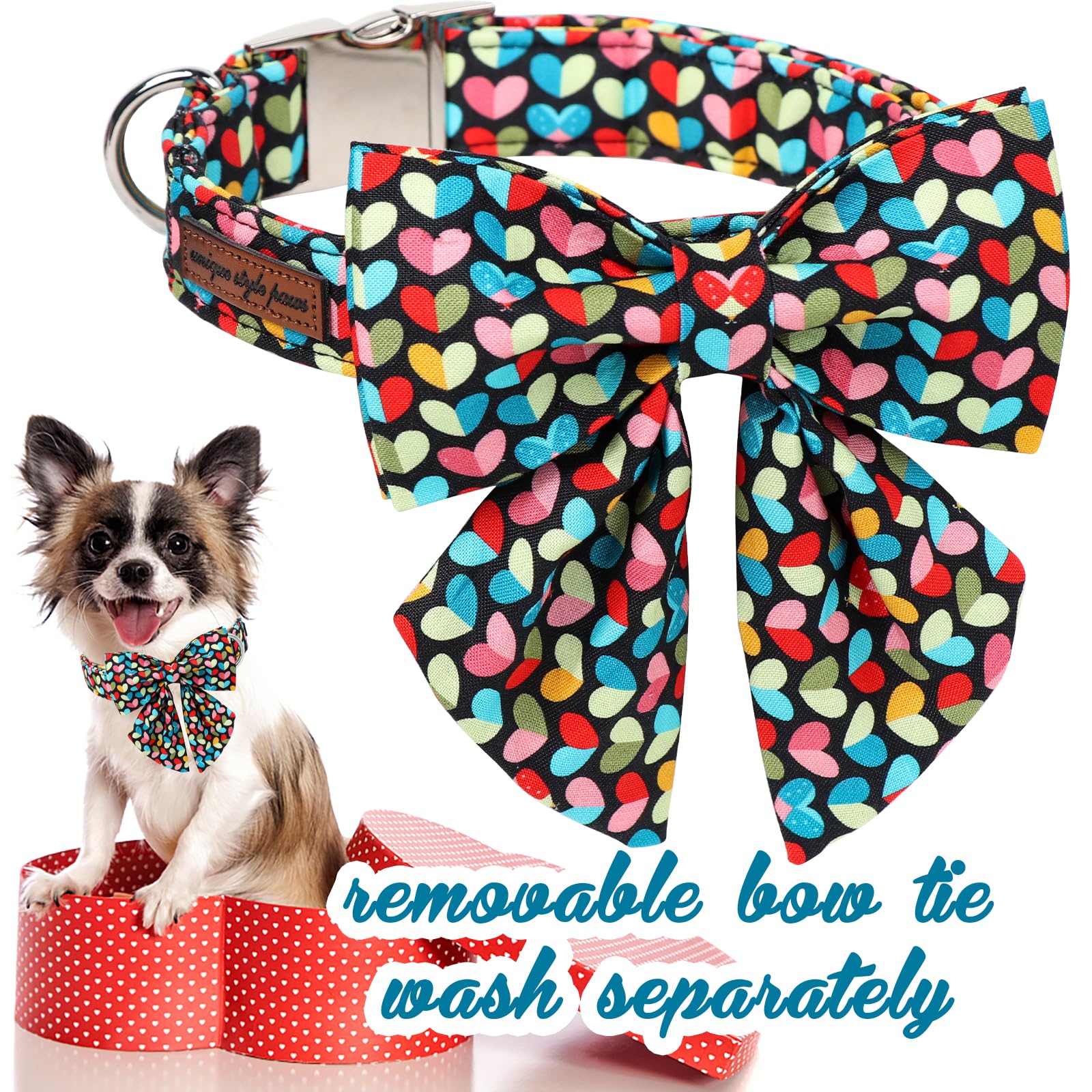 Unique Style Paws Valentine'S Dog Collar With Bow Colorful Heart Love Dog Collars For Small Medium Large Dog New