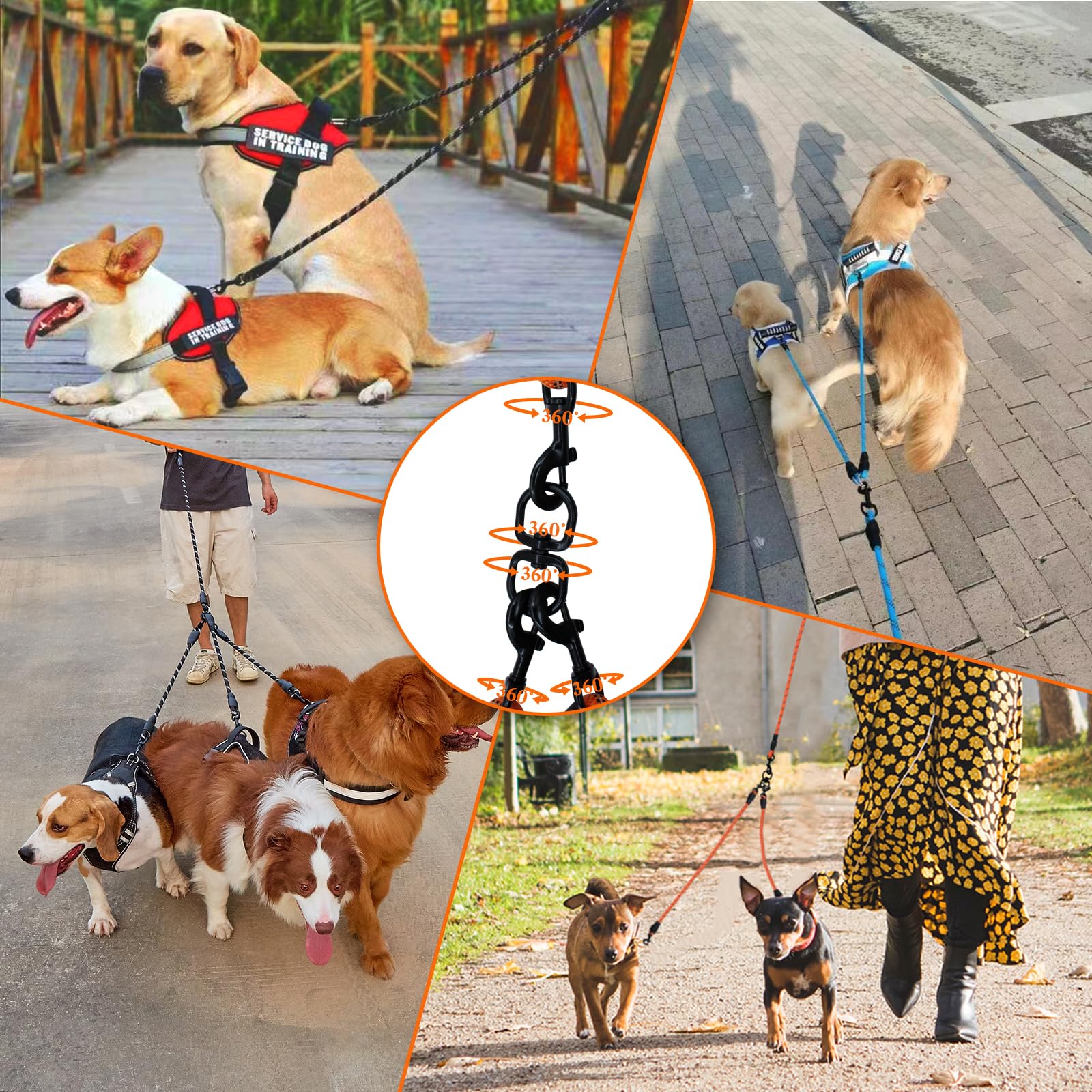 Six Dog Leash,6 Way Leash For Dogs,6 Leash Dog Walker,360 Swivel No Tangle Walking Leash For 6 Dogs, 6 Dog Leash With Reflective