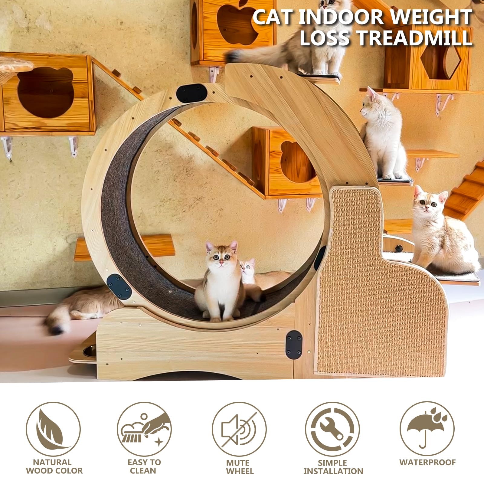 Upgraded Cat Wheel Exerciser For Indoor,Large Cats Treadmill,Cats Running Wheel With Silent Wheels,Loss Weight Device (Natural W