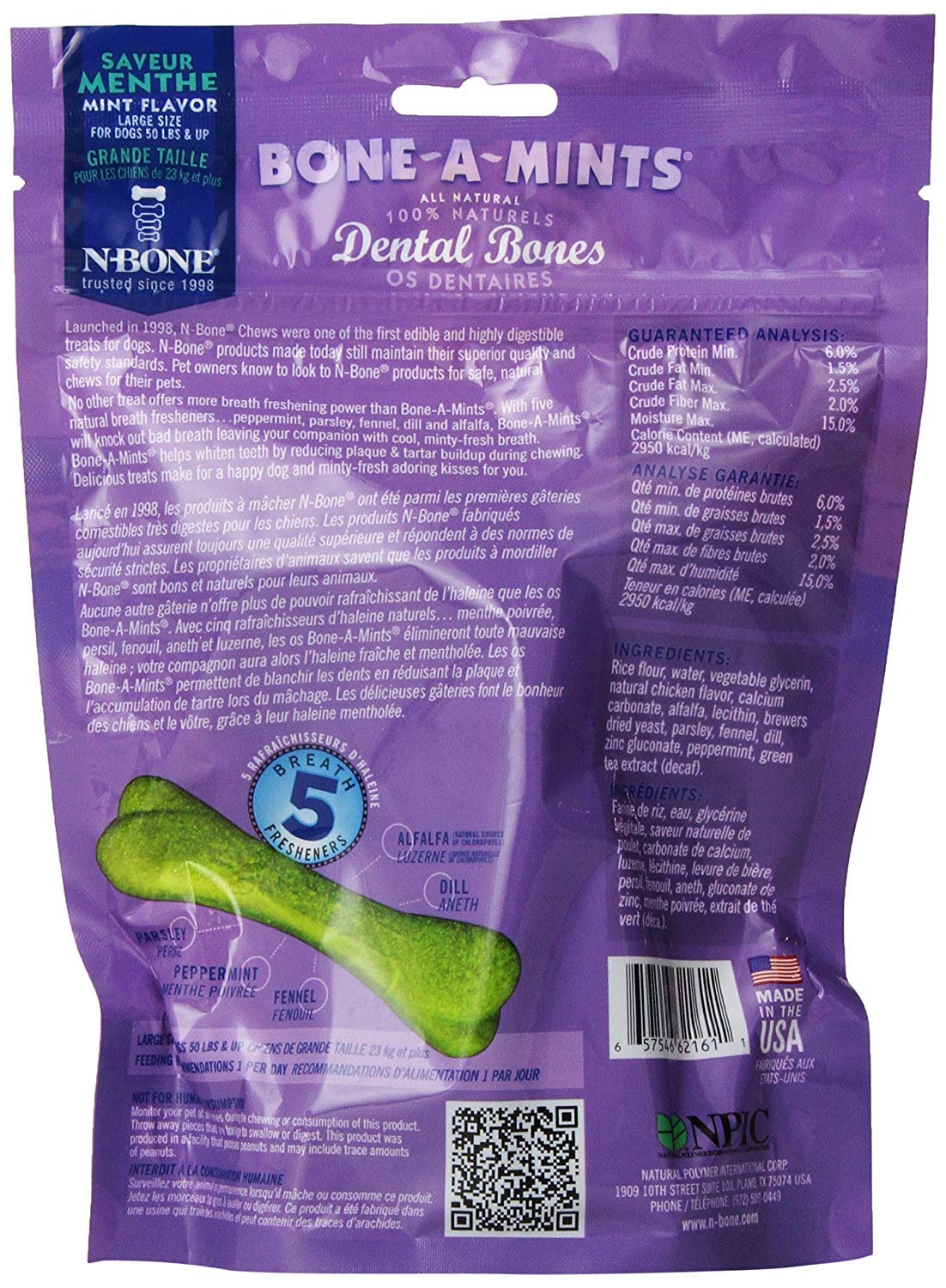 Bone-A-Mints All Natural, Wheat-Free Breath Freshening Bone, 8.92-Ounce, Large, 4 numbers in one Pack