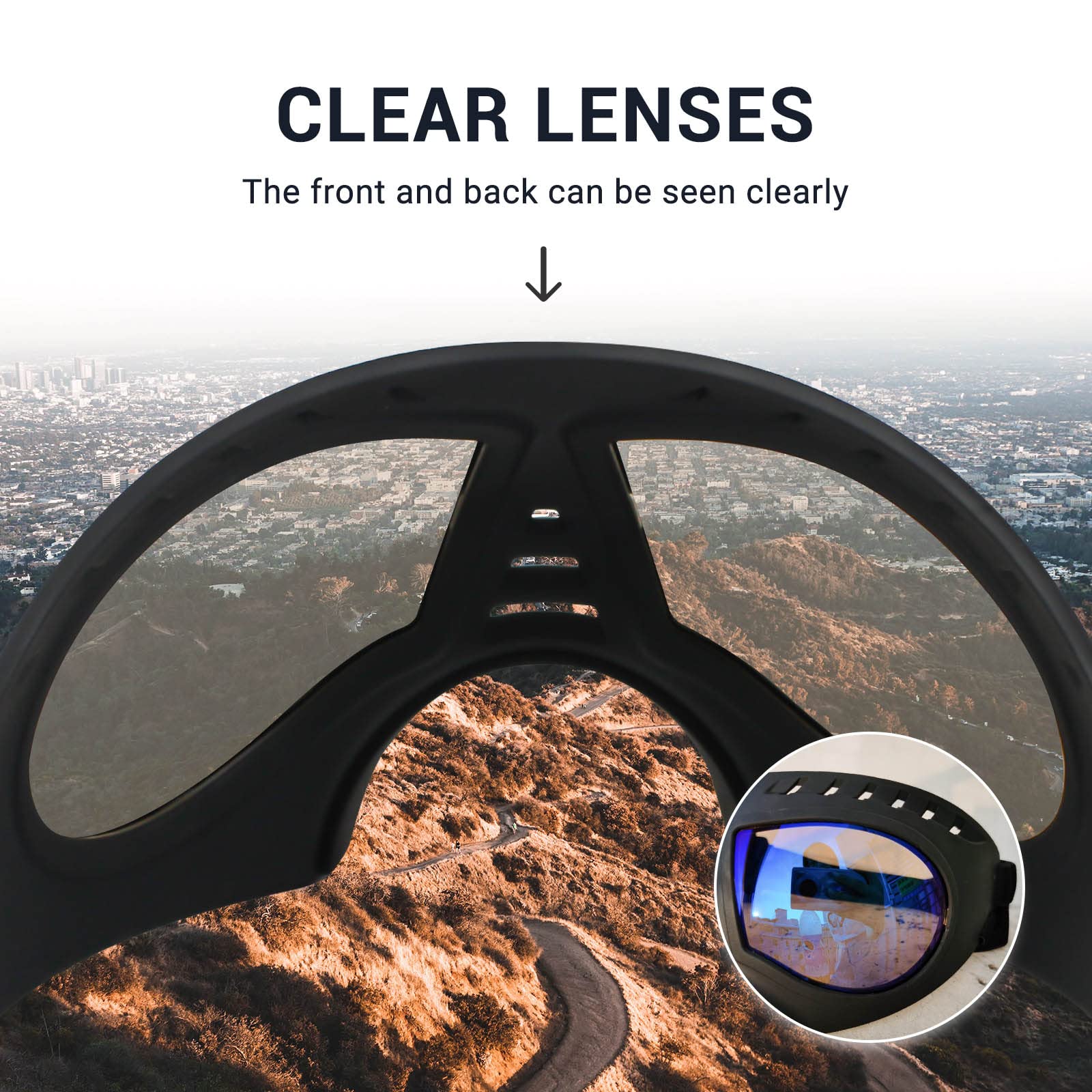 NAMSAN Dog Goggles - Large, Soft Frame, Anti-UV Sunglasses, Clear Blue Lens, Model LS19-Goggles-03-Clear, Eye Protection for Summer & Winter