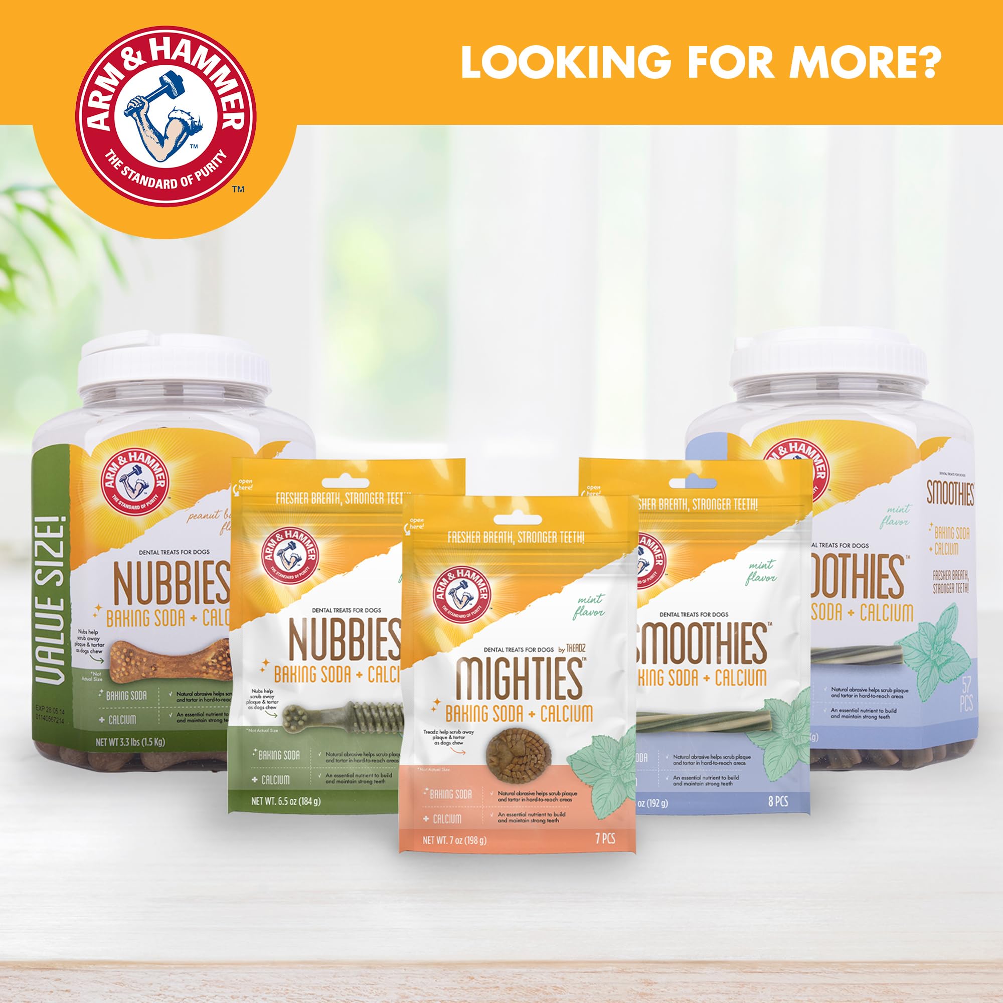 Arm & Hammer for Pets Mighties by TREADZ Dental Treats for Dogs with Baking Soda and Calcium, Help Fight Bad Breath, Plaque & Ta