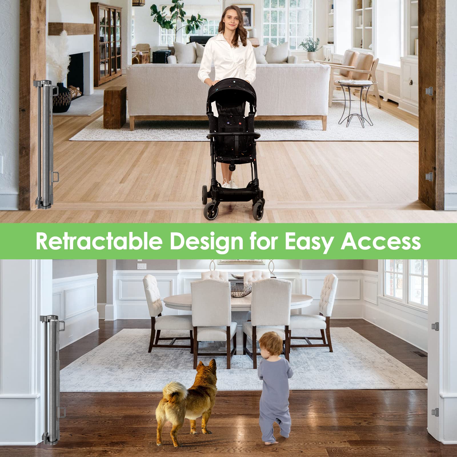 90 Inch Extra Wide Retractable Baby Gate Gates for Doorways Extra Long Baby Gate for Wide Openings Extra Large Dog Gate Indoor O