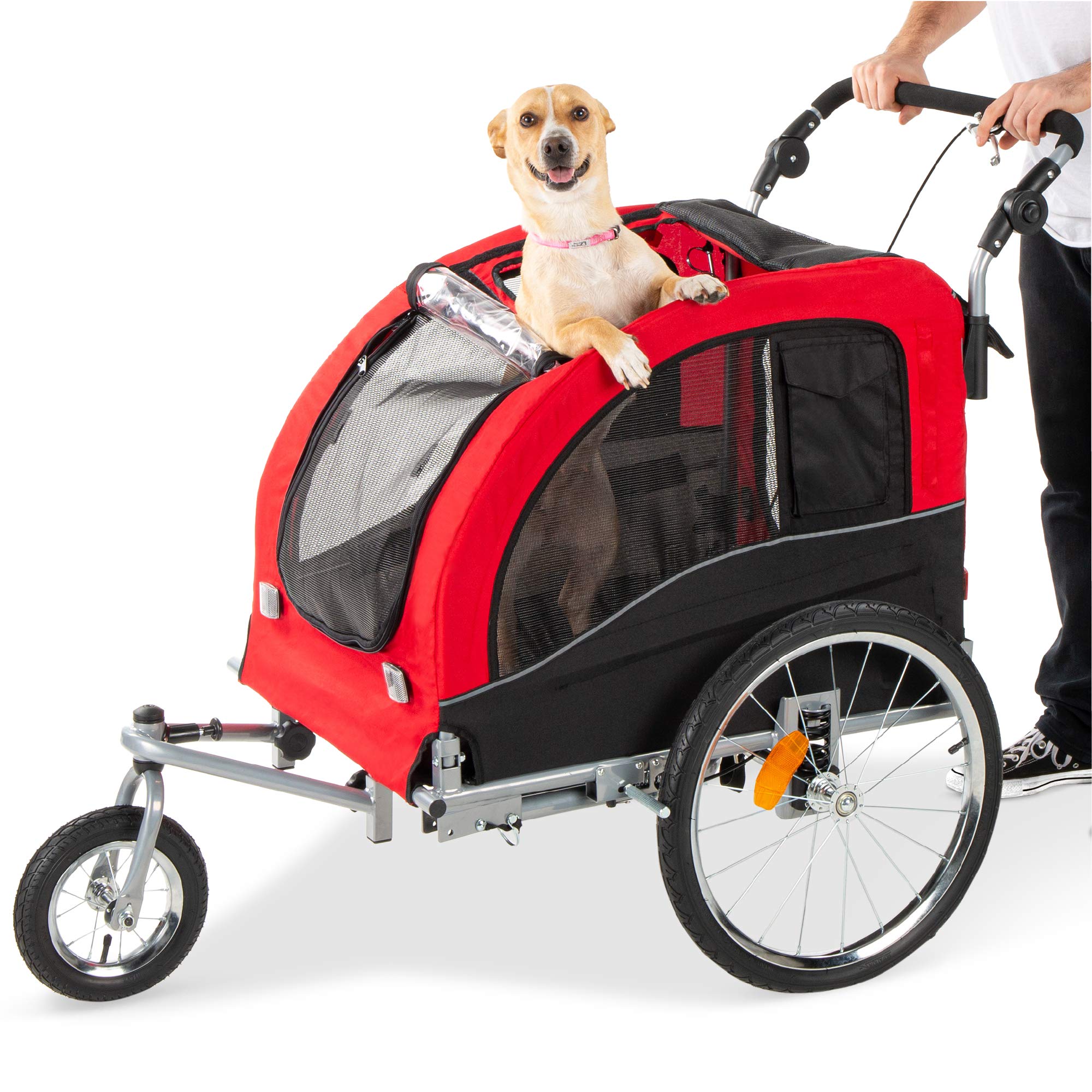 Best Choice Products 2-in-1 Dog Bike Trailer, Pet Stroller Bicycle Carrier w/Hitch, Suspension, Visibility Flag and Reflectors, 