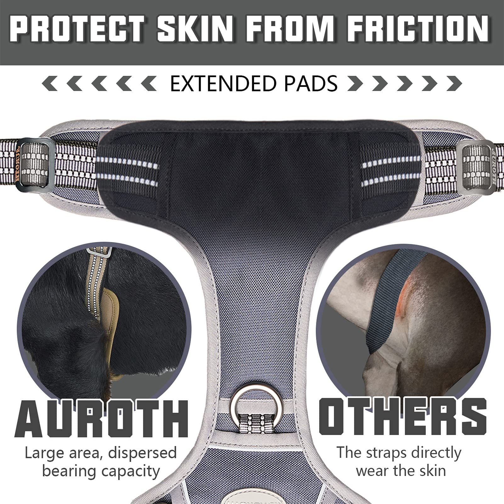 Auroth Tactical Dog Harness For Large Dogs No Pull Adjustable Pet Harness Reflective K9 Working Training Easy Control Pet Vest Military Service Dog Harnesses Grey L