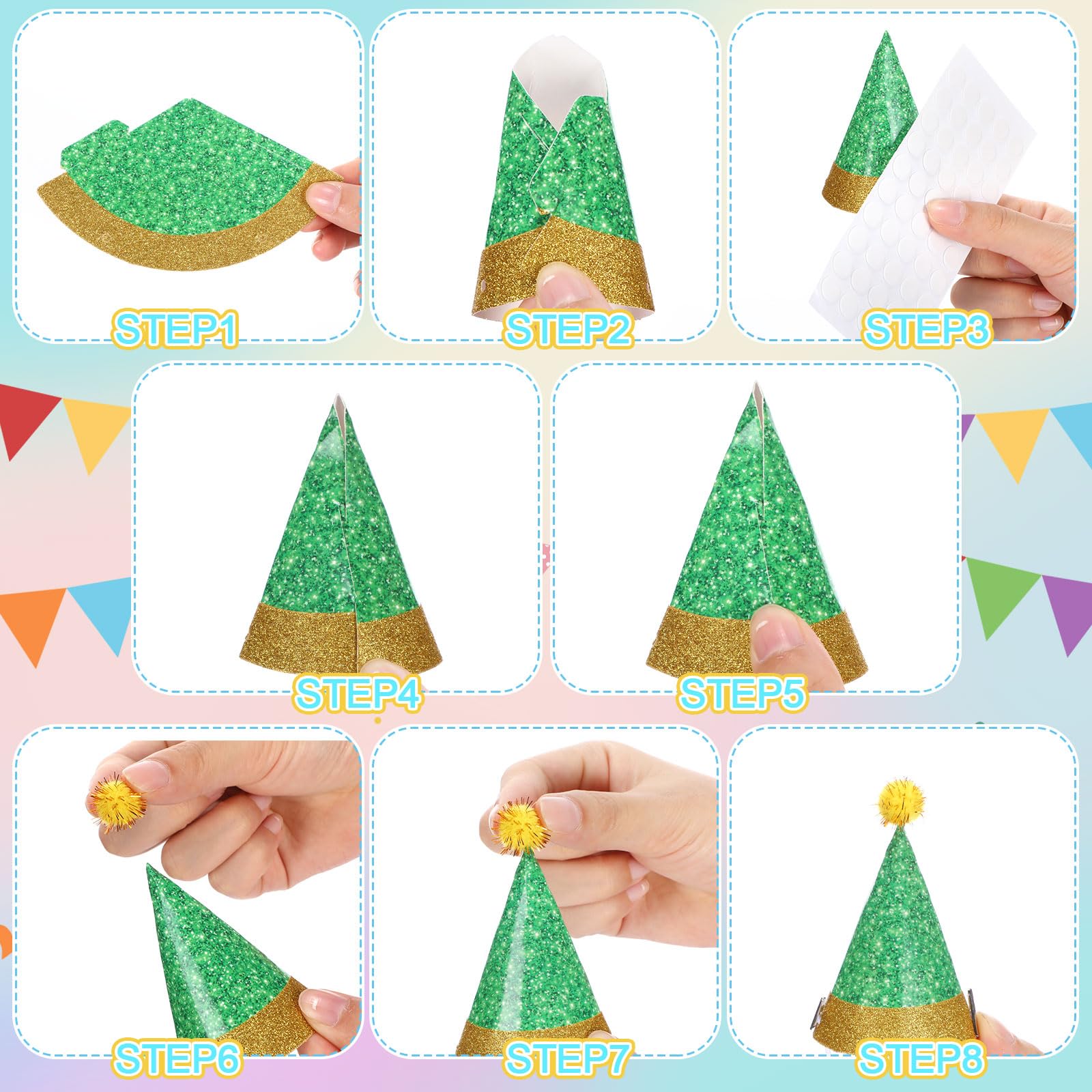 Sonwyoung 40 Pcs Mini Party Hats With Pompoms, Glitter Stuffed Animals Birthday Party Cone Hat For Stuffed Animals Pets