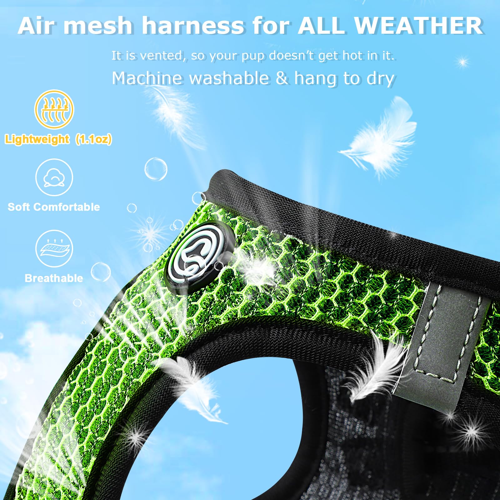 No Pull Small Dog Harness For Under 22 Lbs Dogs, Step In Air Mesh Puppy Reflective Lightweight Dogs Cats Vest (Green