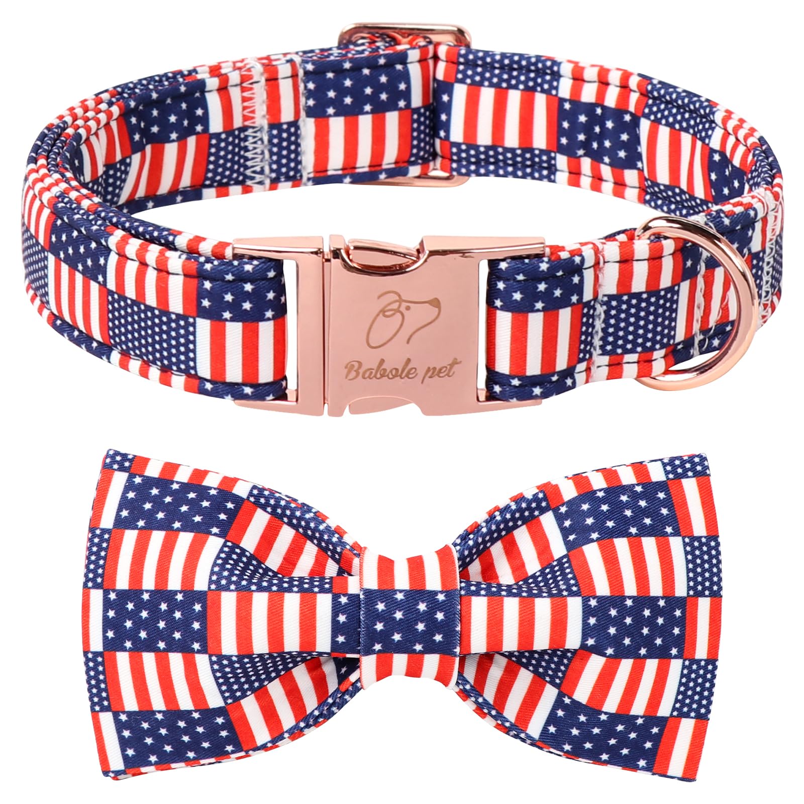 Babole Pet 4Th Of July Dog Collar With Bow Tie - Independence Day Star Flag Bowtie Collar Safety American Flag Patriotic Dog Col