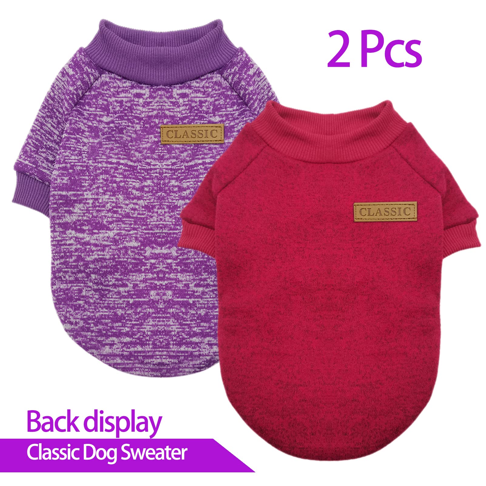 Chborless Pet Dog & Cat Sweater - Warm Pajamas, Soft Puppy Clothes For Small Dogs - Winter Doggie Sweatshirt (S, Purple+Wine Red