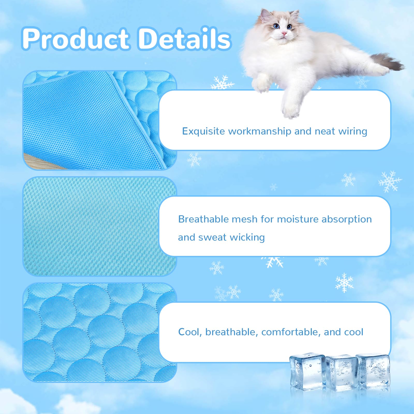 2025 New Dog Cooling Mat, Pet Cooling Mats, Summer Cool Pads Pet Mat Outdoor for Dogs & Cats, Pet Bed Mats Machine Washable(Blue