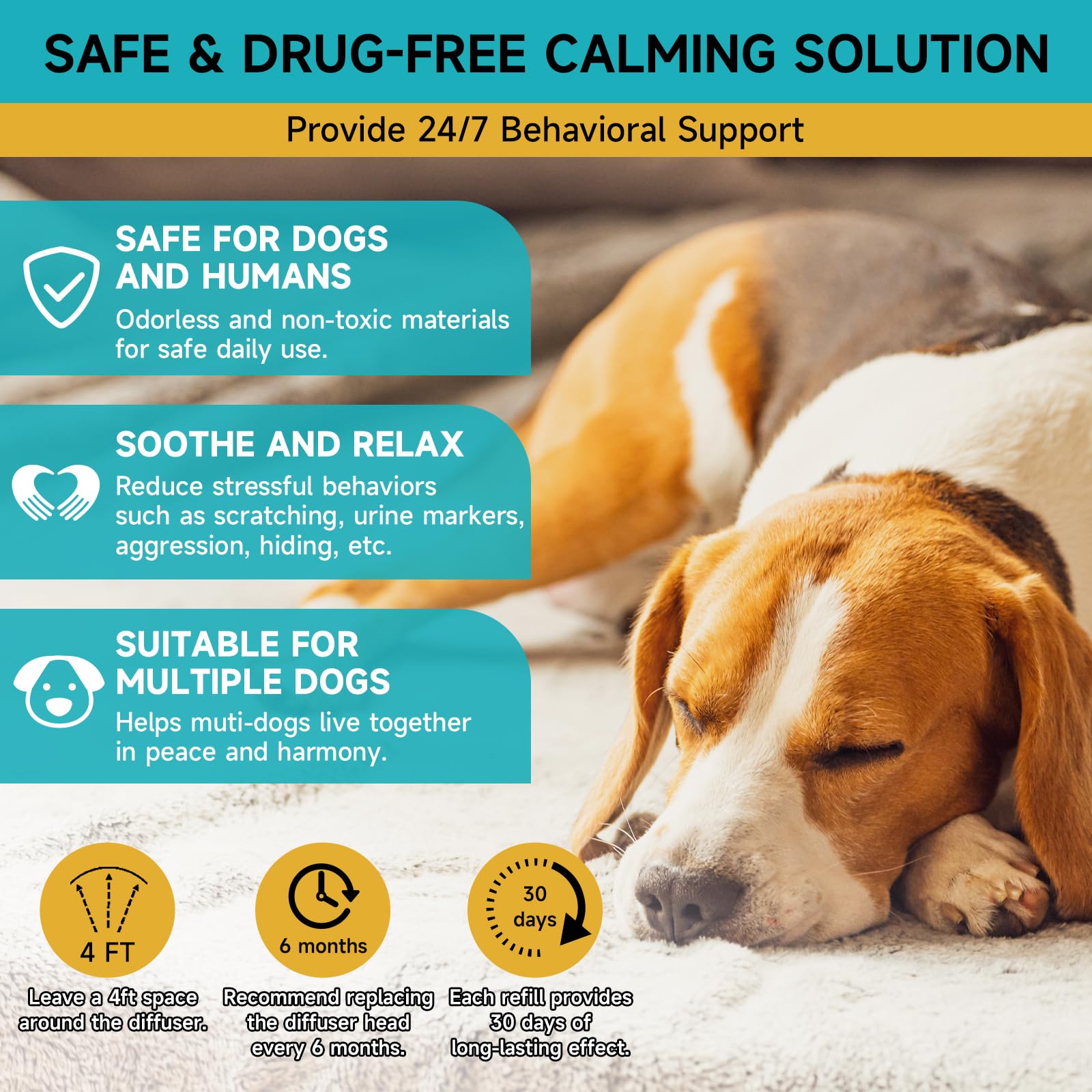 Woyamay Dog Calming Diffuser Refills - 4 Pack Dog Pheromones Calming Diffuser for Dog Anxiety Relief, Dog Pheromone Diffuser, 12