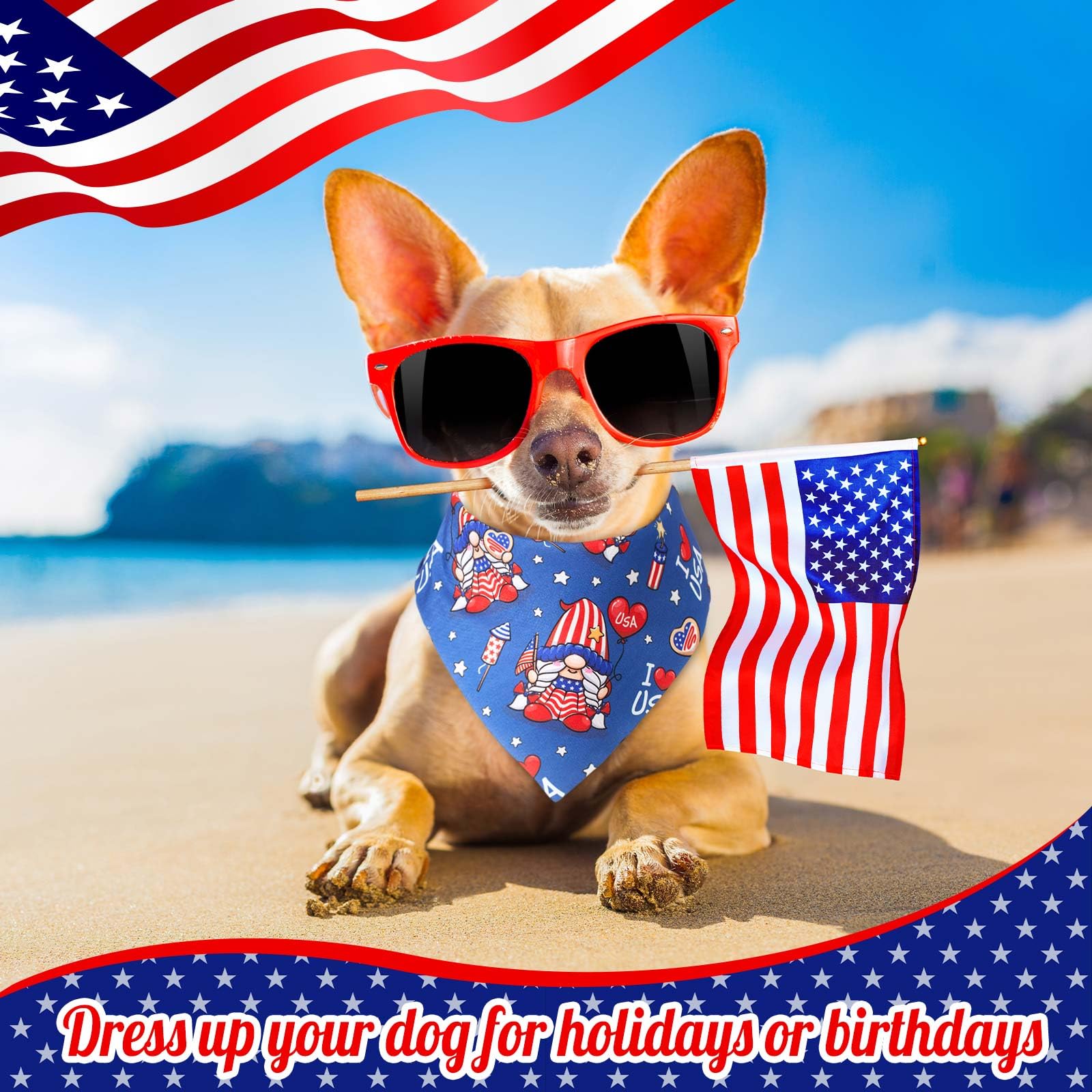 Geyoga 240 Pcs Patriotic Dog Bandanas Bulk Labor Day Bandanas for Dog Bibs America Flag Triangle Kerchief Scarf Adjustable Necke