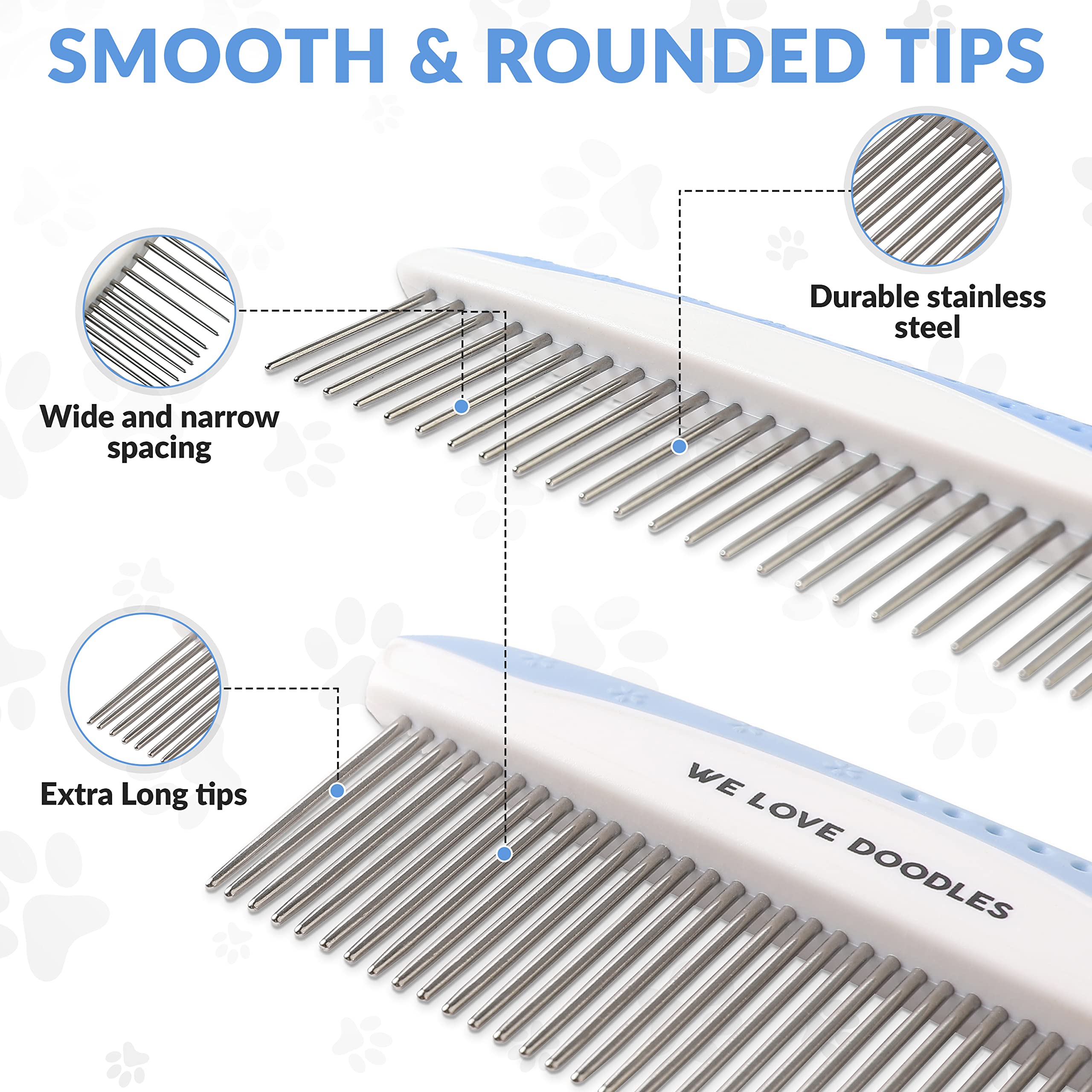 Metal Dog Grooming Comb | Removes Tangles & Matts | Dematting Pet Combs | Detangler For Matted Hair | Best Comb For Poodles, Gol