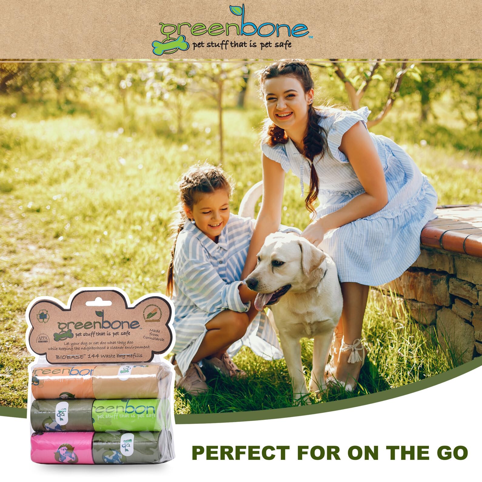 Greenbone Biobase Pet Poop Bags - 12 Rolls, 144 Bags - 13 Inch X 9 Inch