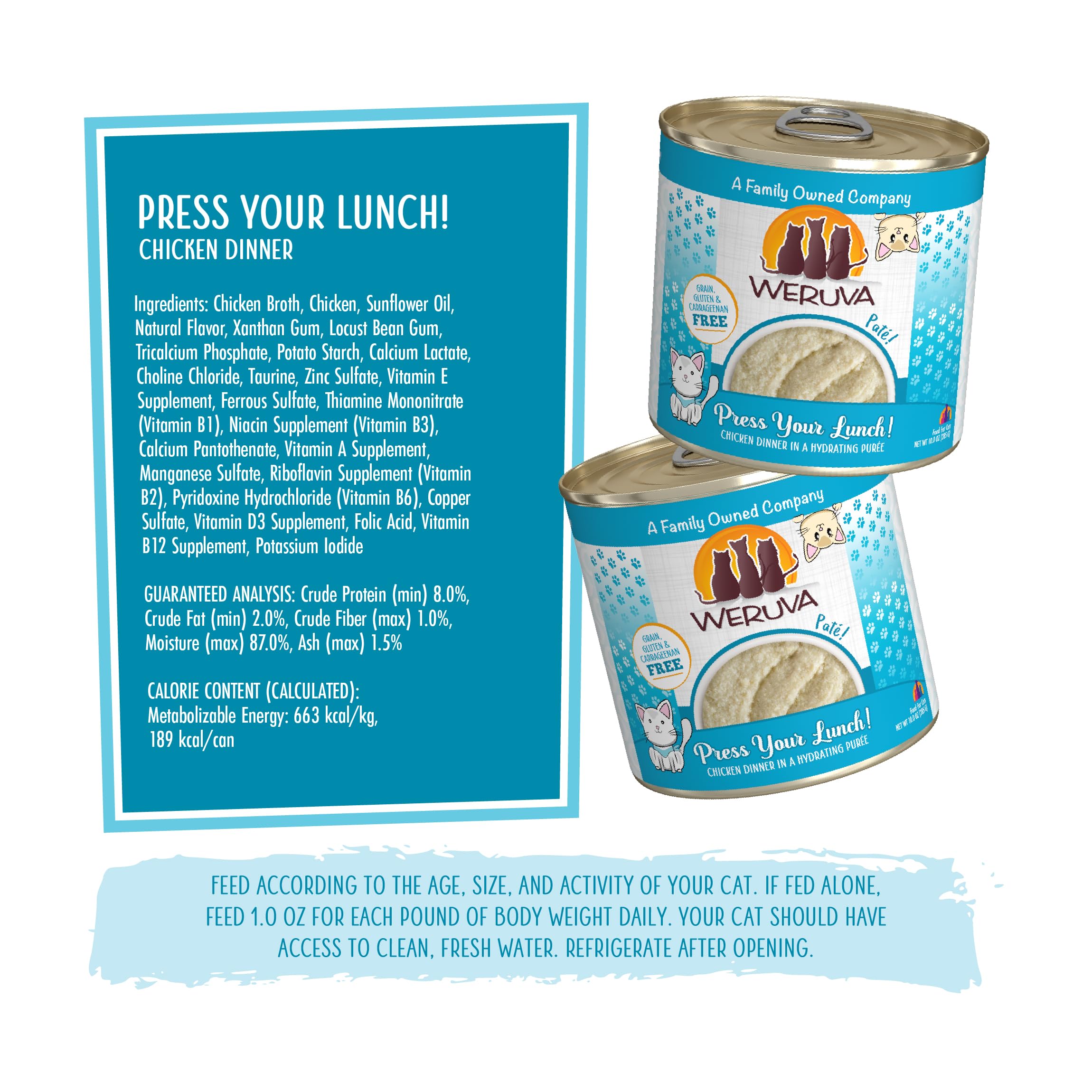 Weruva Wet Cat Food, Press Your Lunch with Chicken Pate, 10oz Can, Pack of 12