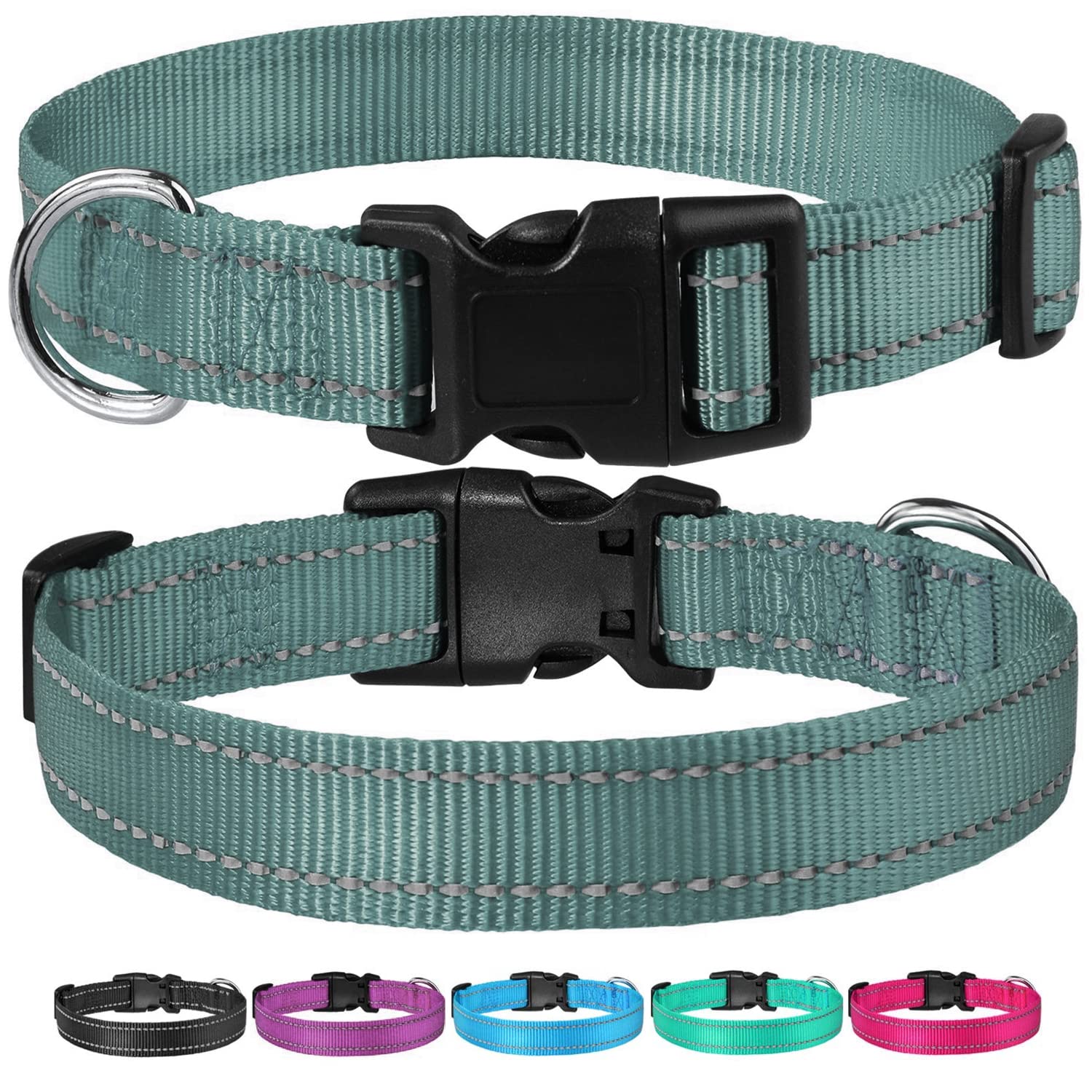 Reflective Dog Collar With Buckle Adjustable Safety Nylon Collars For Small Medium Large Dogs, Grey Xl