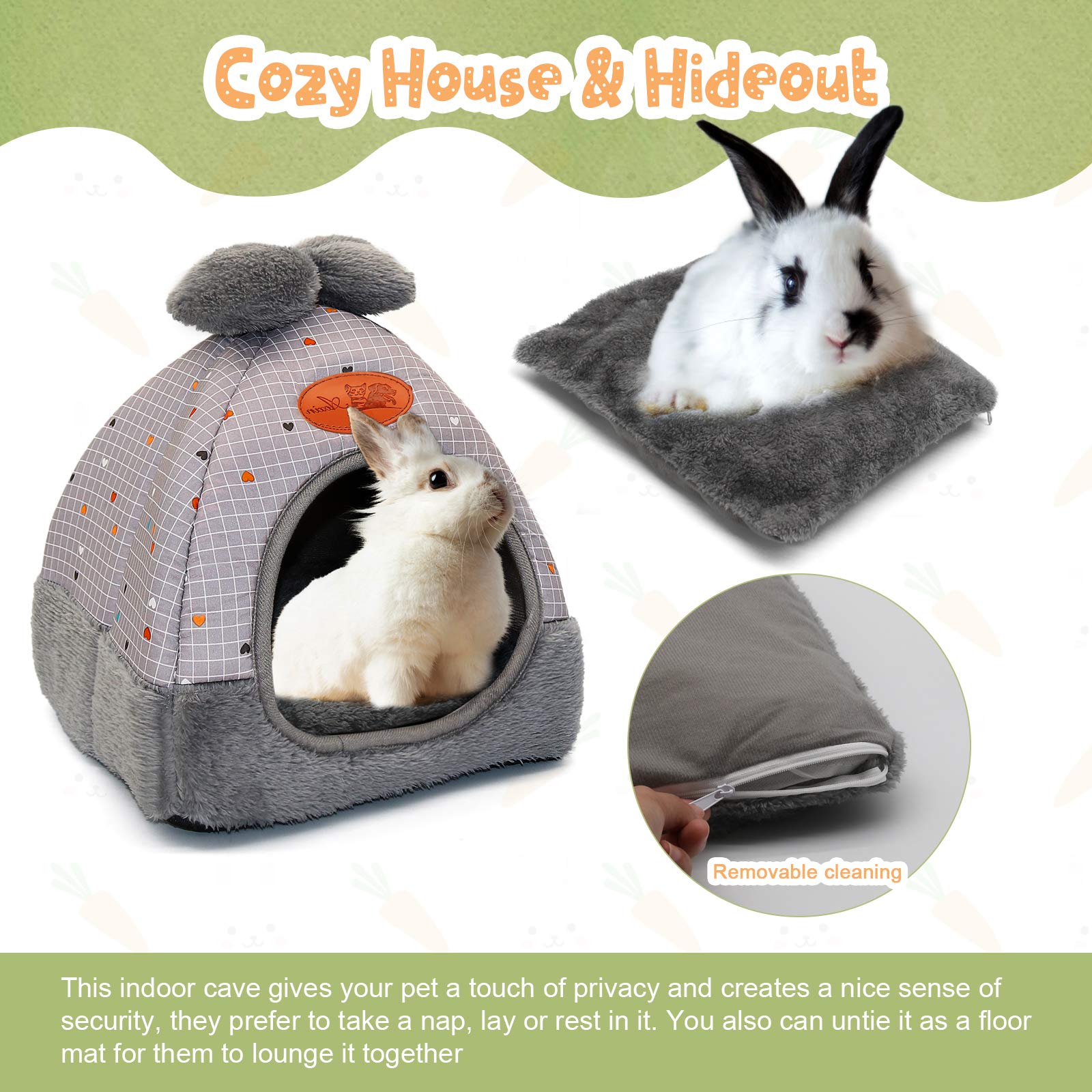 Yuepet Bunny Bed Warm Guinea Pig Cave Beds Cute Bowknot House Big Hideouts Cage Accessorie For Dwarf Rabbits Hamster Bunny Ferre