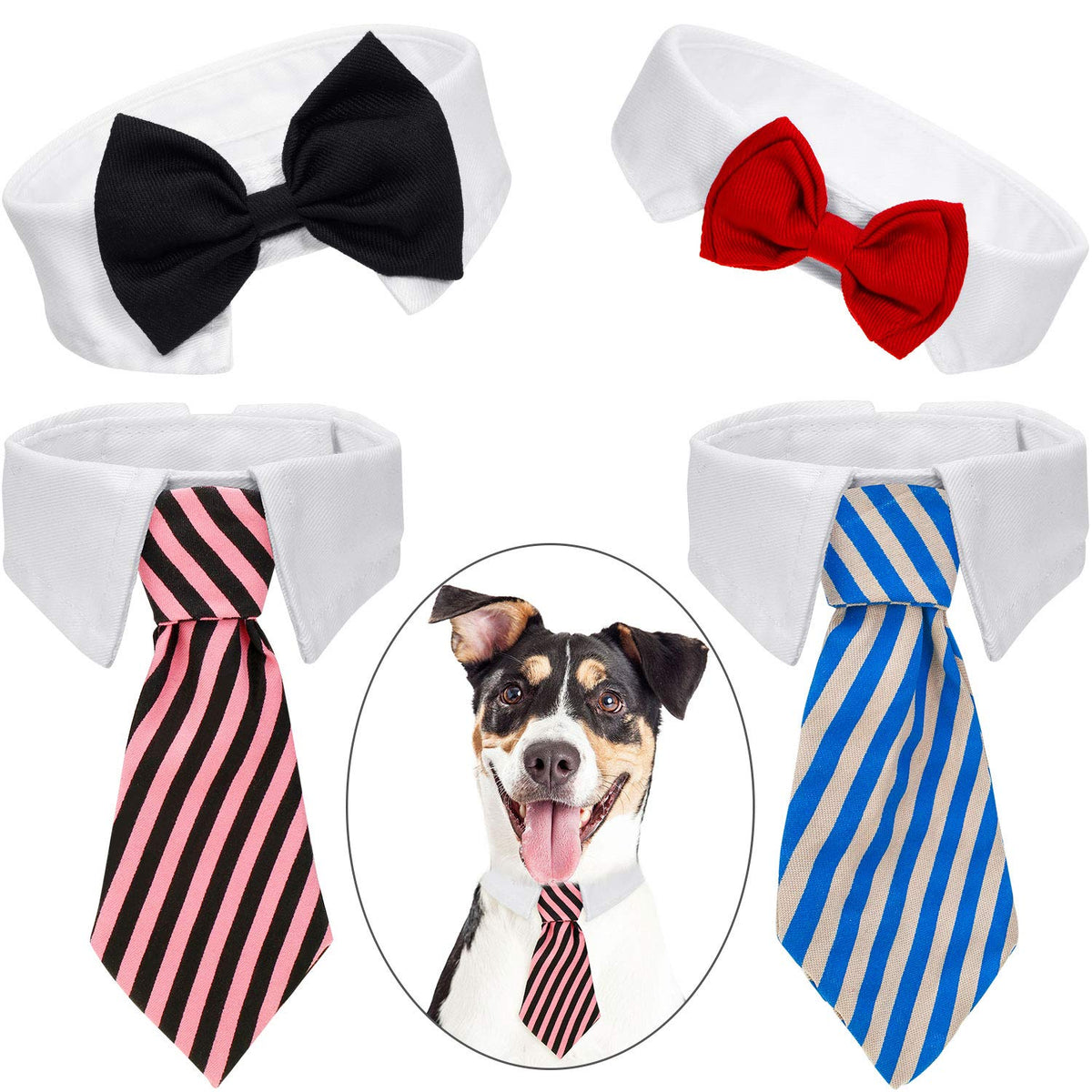 4 Pieces Pet Bow Tie Adjustable Pet Neck Tie Costume Formal Dog Collar For Small Dogs And Cats Puppy Grooming Ties Party Accessories (L, Black, Red, Pink Black, Blue Gray)