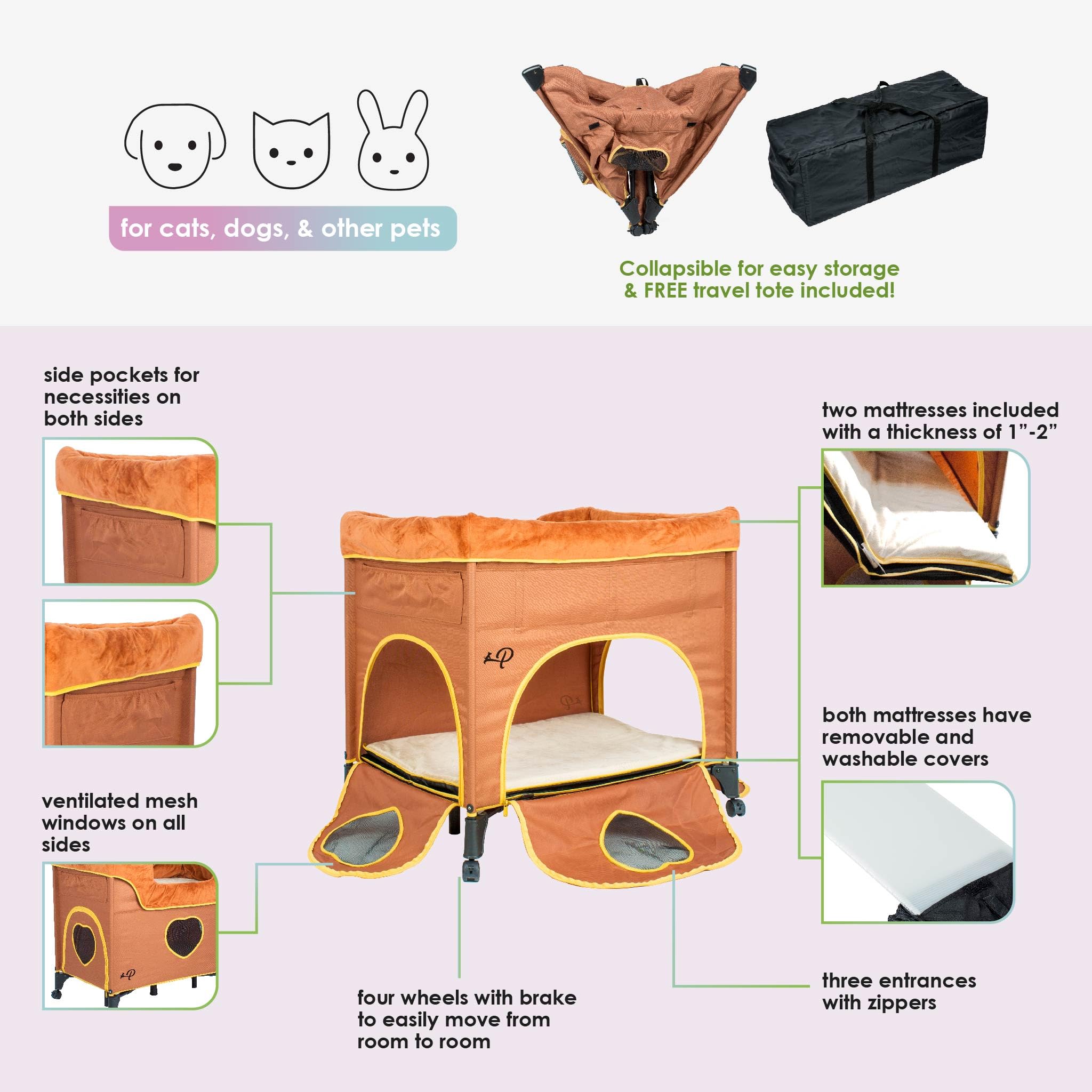 Petique Bedside Lounge Pet Bed, Bunk Bed For Medium Size Pets, Raised Lounge Bed For Cats & Dogs, Lion’S Den Design,Brown, 39.0'L X 22.5'W X 33.5'Th