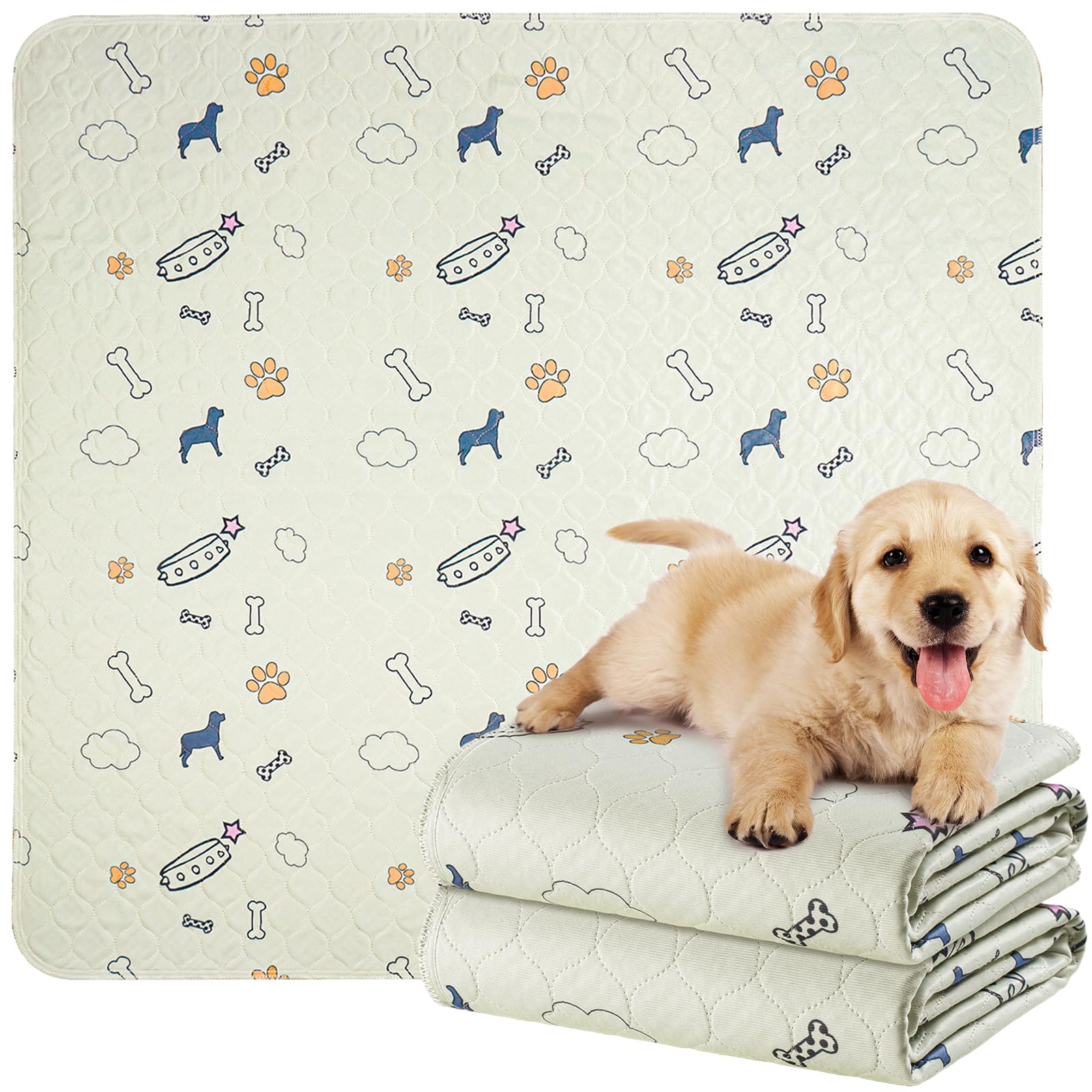 Baodan Washable Pee Pads For Dogs Waterproof, 2 Pack 34X52 Reusable Puppy Pads Super Absorbent, Non-Slip Dog Pee Pads For Dog Pl