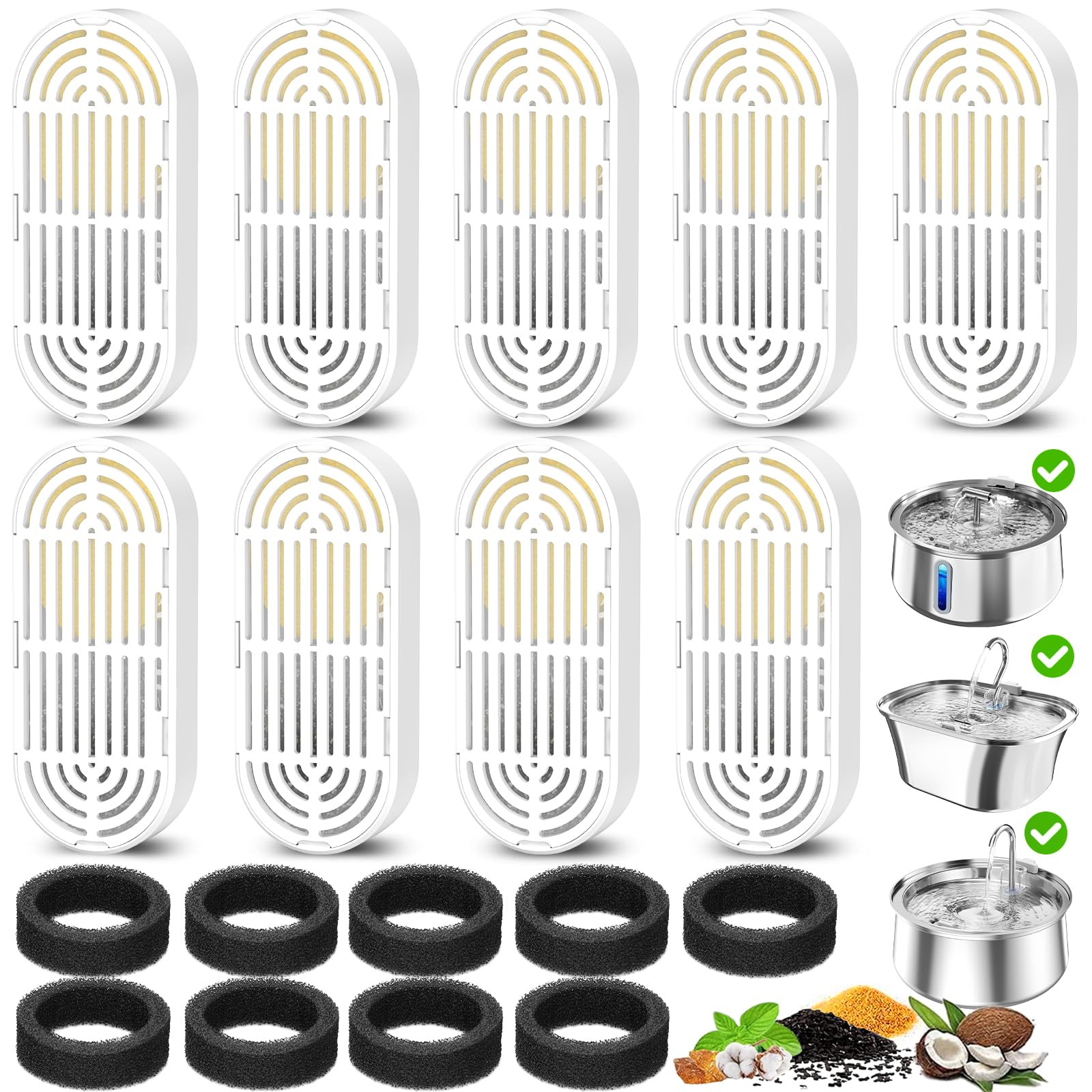 Cat Water Fountain Filters for 108/3.2L& 4L/134oz Stainless Steel Pet Water Dispenser Fountain Filters (6 Filters& 6Sponges) (9 