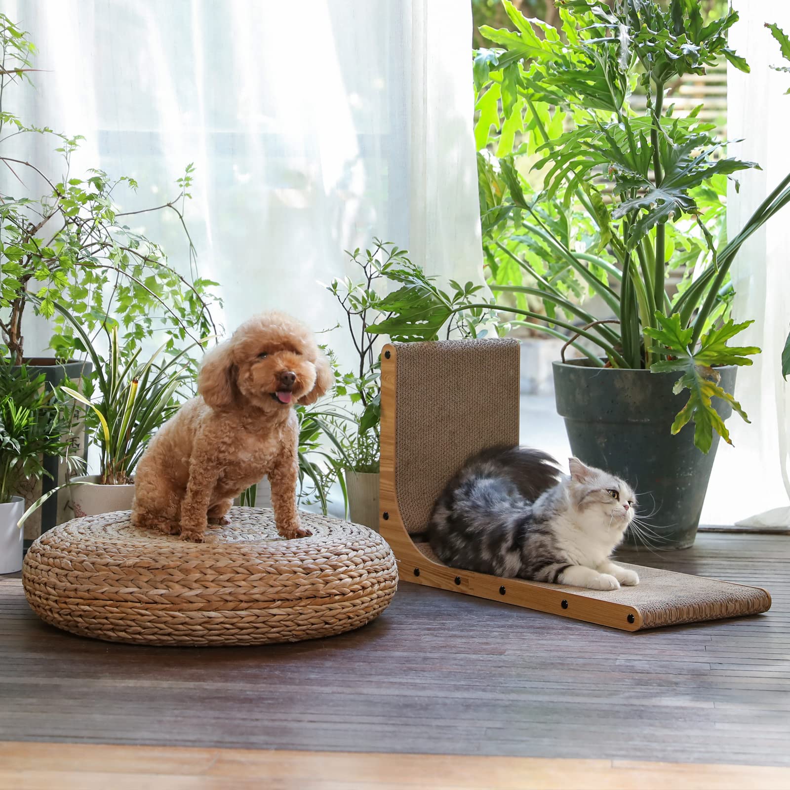 Fukumaru Cat Scratcher, 26.8 Inch L Shape Cat Scratch Pad Wall Mounted, Cat Scratching Cardboard With Ball Toy For Indoor Cats,