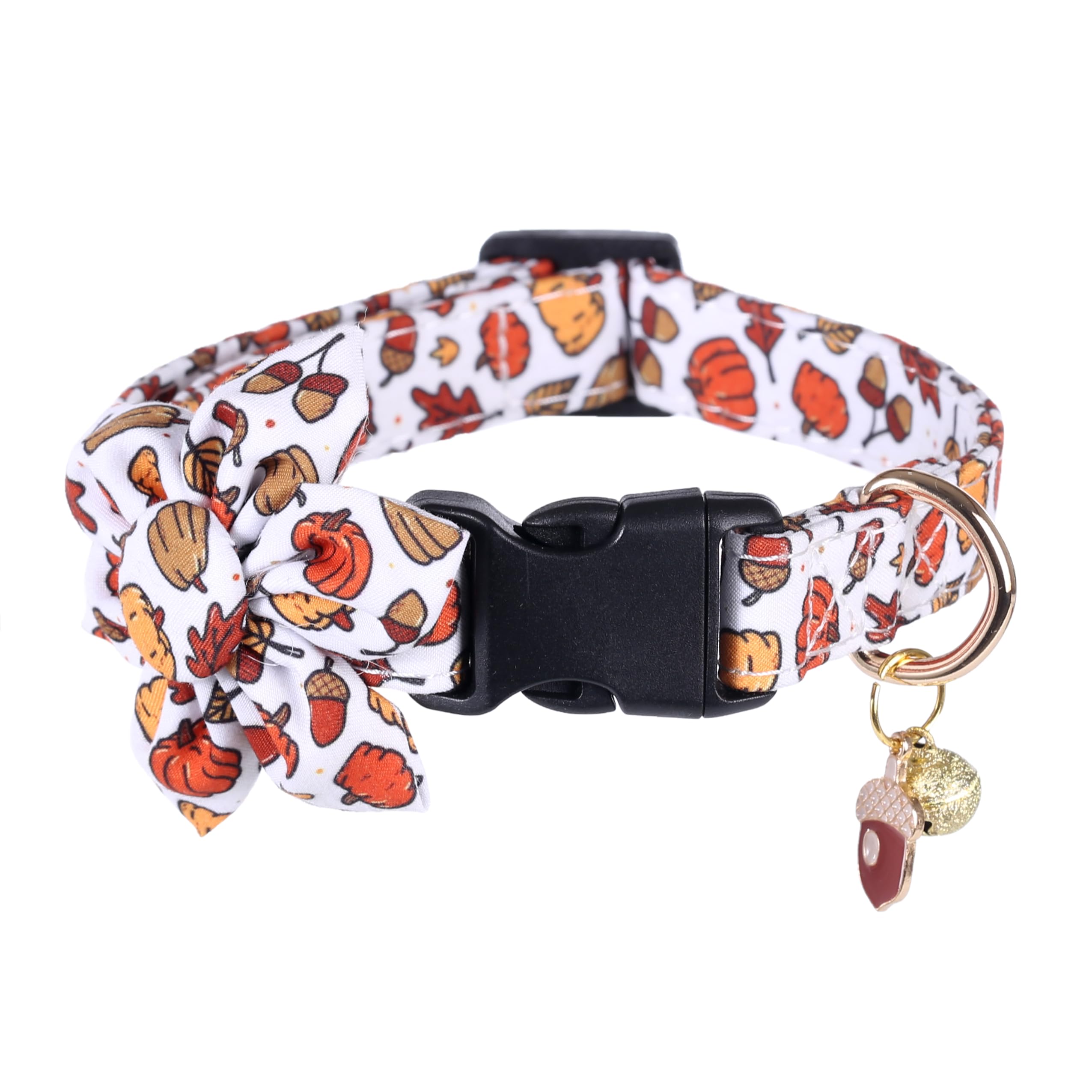 Thanksgiving Day Dog Collar Fall With Sunflower And Bell Autumn Holiday Adjustable Pet Collars For Dogs (Acorn,Medium)