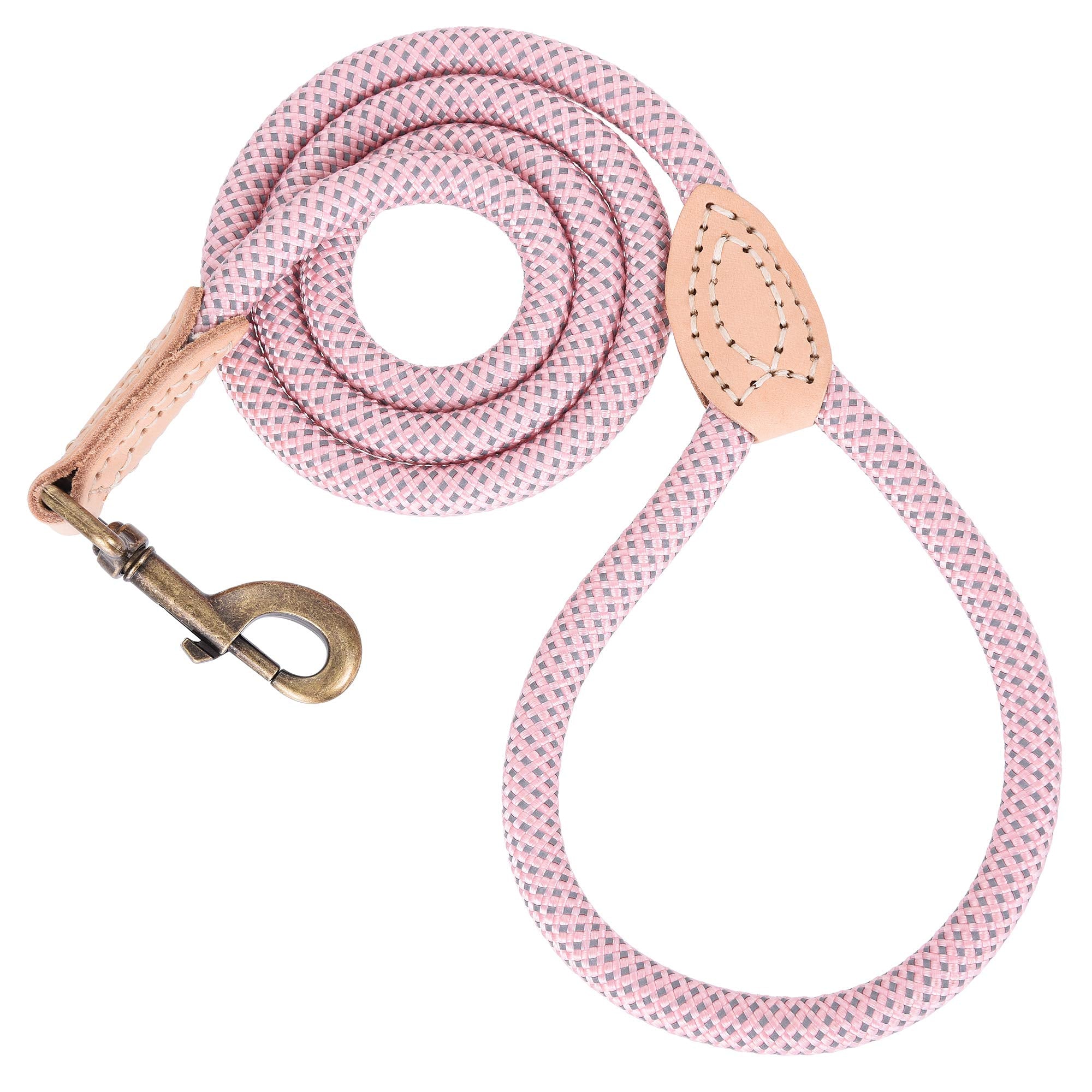 Mile High Life | Chew Proof Dog Leash | Dog Rope Leash | Reflective Dog Leashes | Climbing Rope Dog 4Ft Leash W Leather Tip(Pink, 60 Inch)
