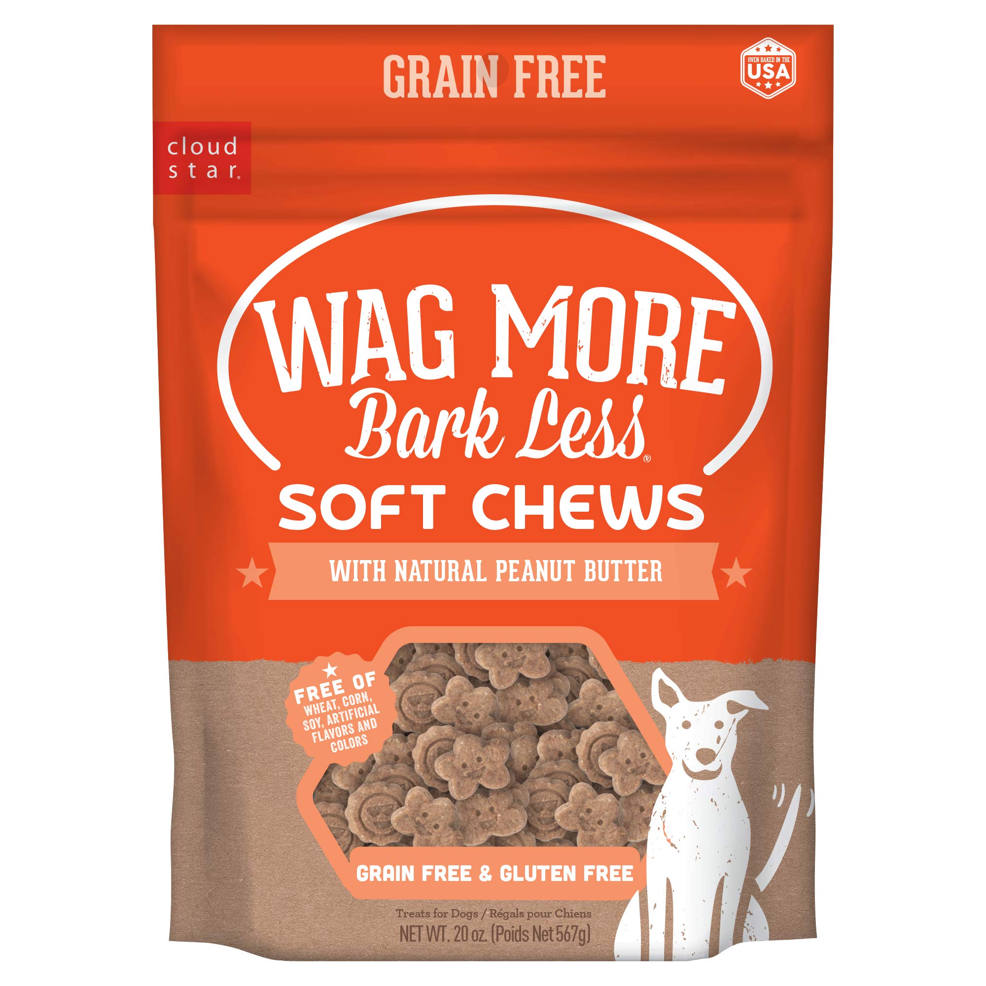 Cloud Star Wag More Bark Less Soft Chews Grain Free Dog Treats, Peanut Butter & Apples, 20 oz. Pouch