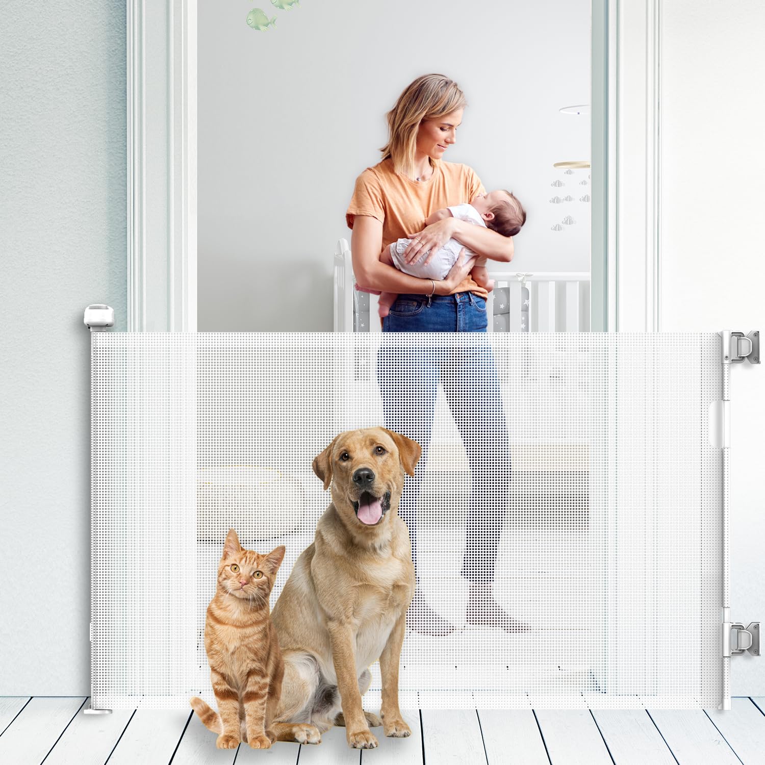 Upgraded Retractable Baby Gate for Stairs, 34''Tall Expands 71''Wide Ideal Safety Solution Dog Gate for Stairs Doorways Hallways
