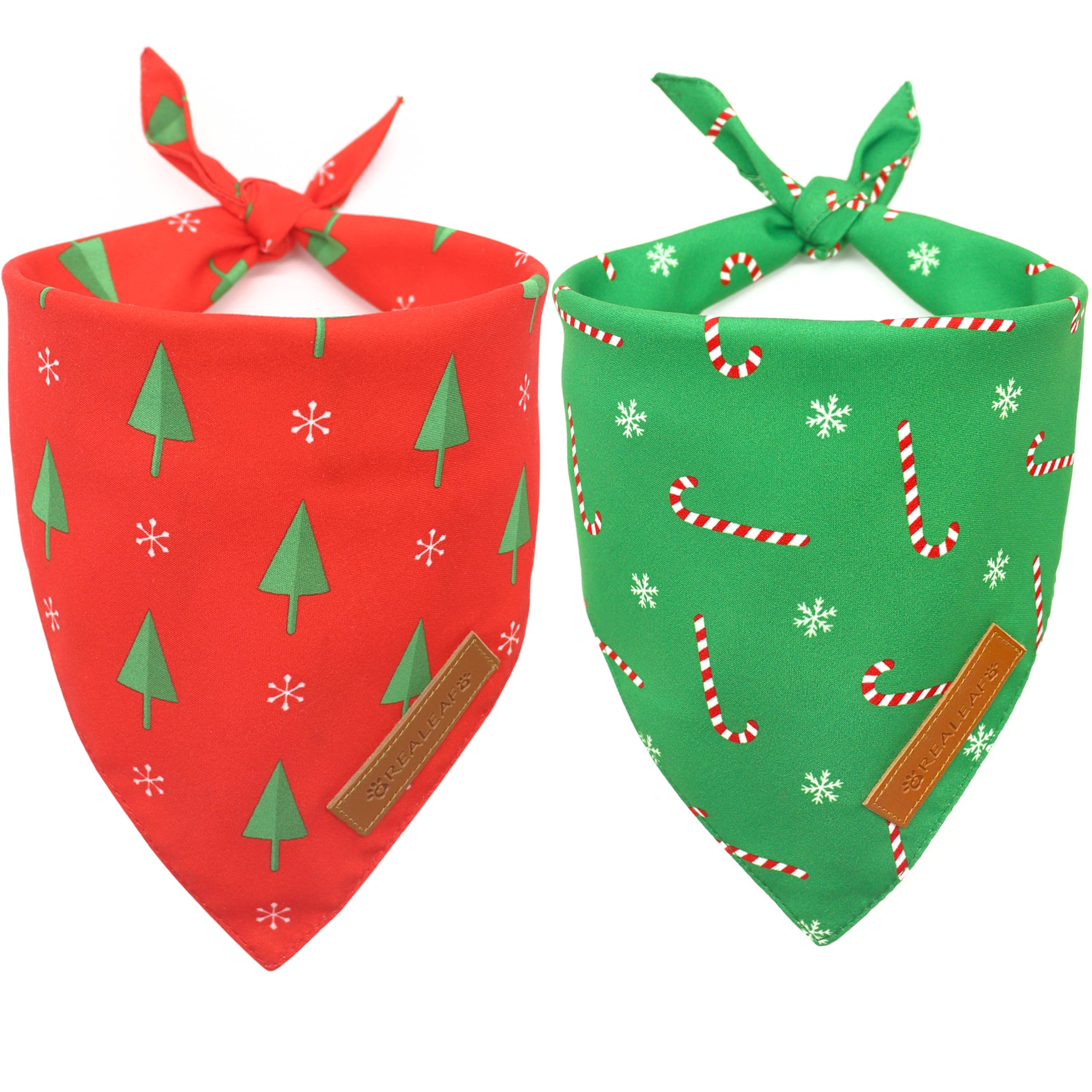 Realeaf Christmas Dog Bandanas 2 Pack, Reversible Red Green Xmas Dog Scarf For Boy And Girl, Premium Durable Fabric, Holiday Bandana For Small Medium Large And Extra Large Dogs (Large)