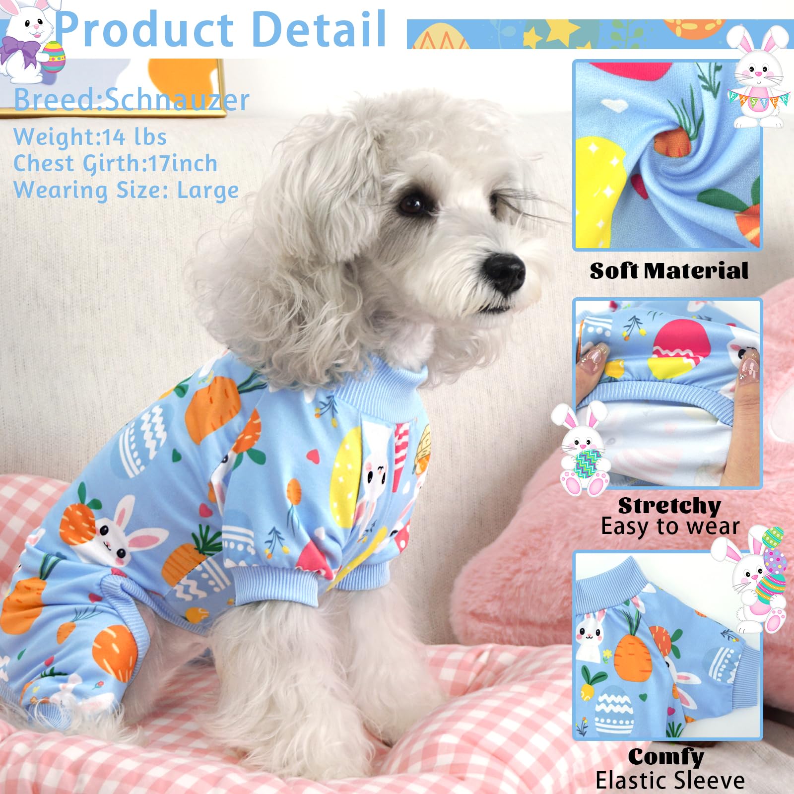 Xpudac Easter Eggs Dog Pajamas Soft Lightweight Bunny Dog Clothes For Small Medium Dogs Pet Jumpsuit Outfit Cat Apparel-S