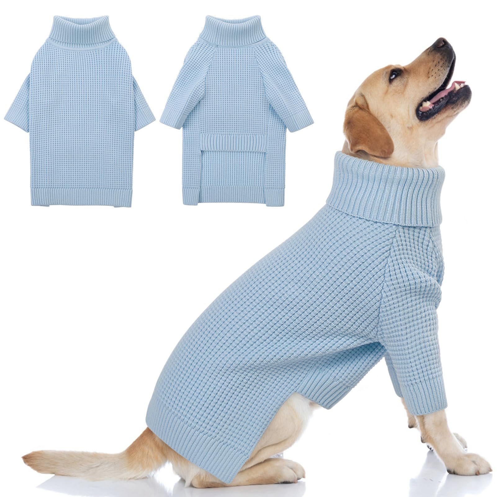 Queenmore Turtleneck Dog Sweater, Plaid Doggie Sweaters, Large Dogs Sweater With Check Pattern, Long Sleeve Holiday Pet Sweaters