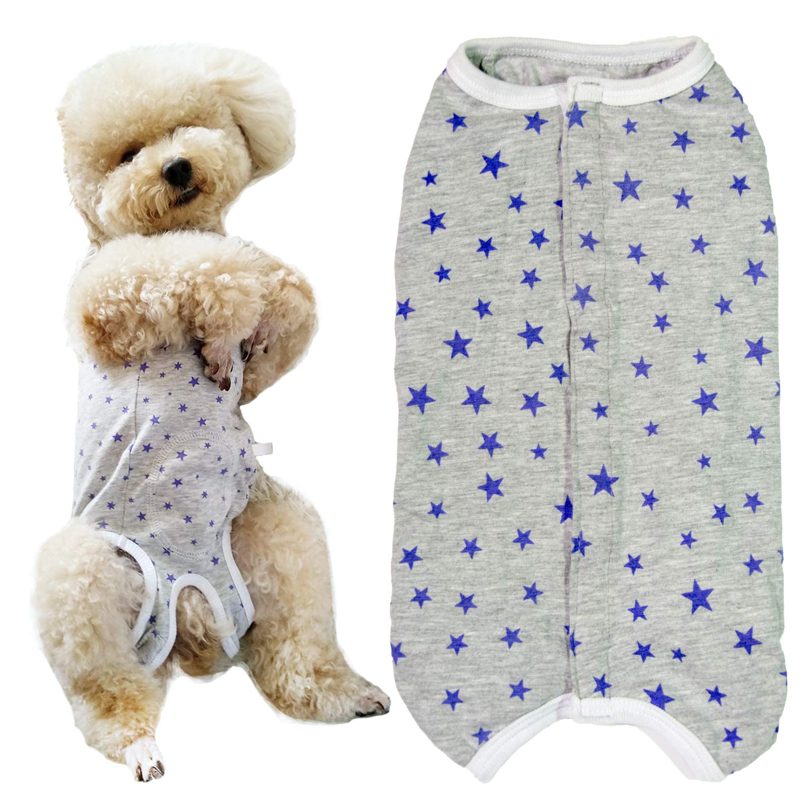 Dogs Recovery Suit Post Surgery Shirt For Puppy, Wound Protective Clothes For Little Animals(Grey Stars-L)