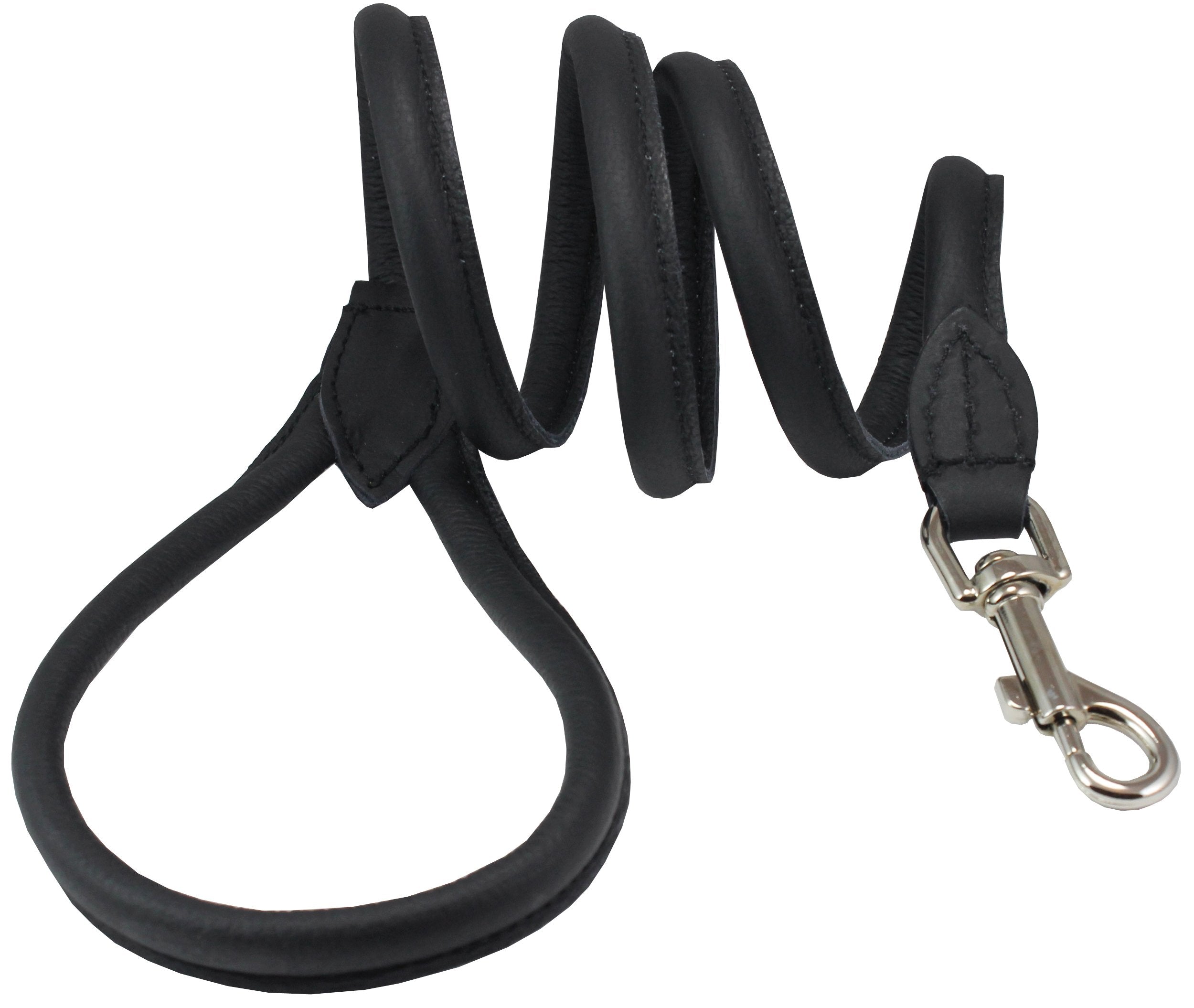 Dogs My Love 4Ft Long Round Genuine Rolled Leather Dog Leash Black (Medium: 7/16')