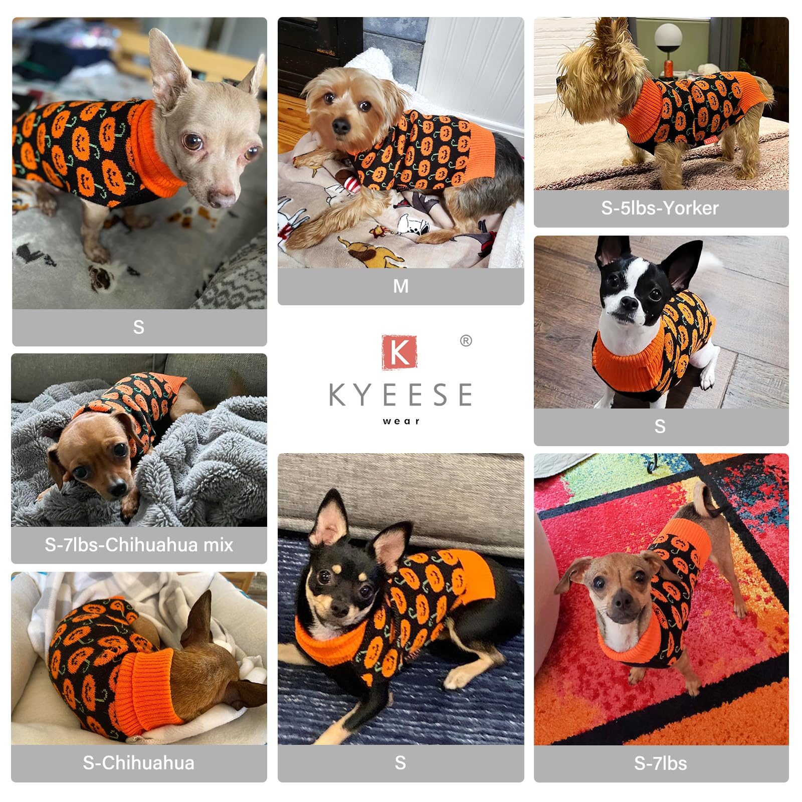 Kyeese Halloween Dog Sweater With Leash Hole Dog Sweater Pumpkin Turtleneck Dog Knitwear Warm Puppy Sweater,Xs