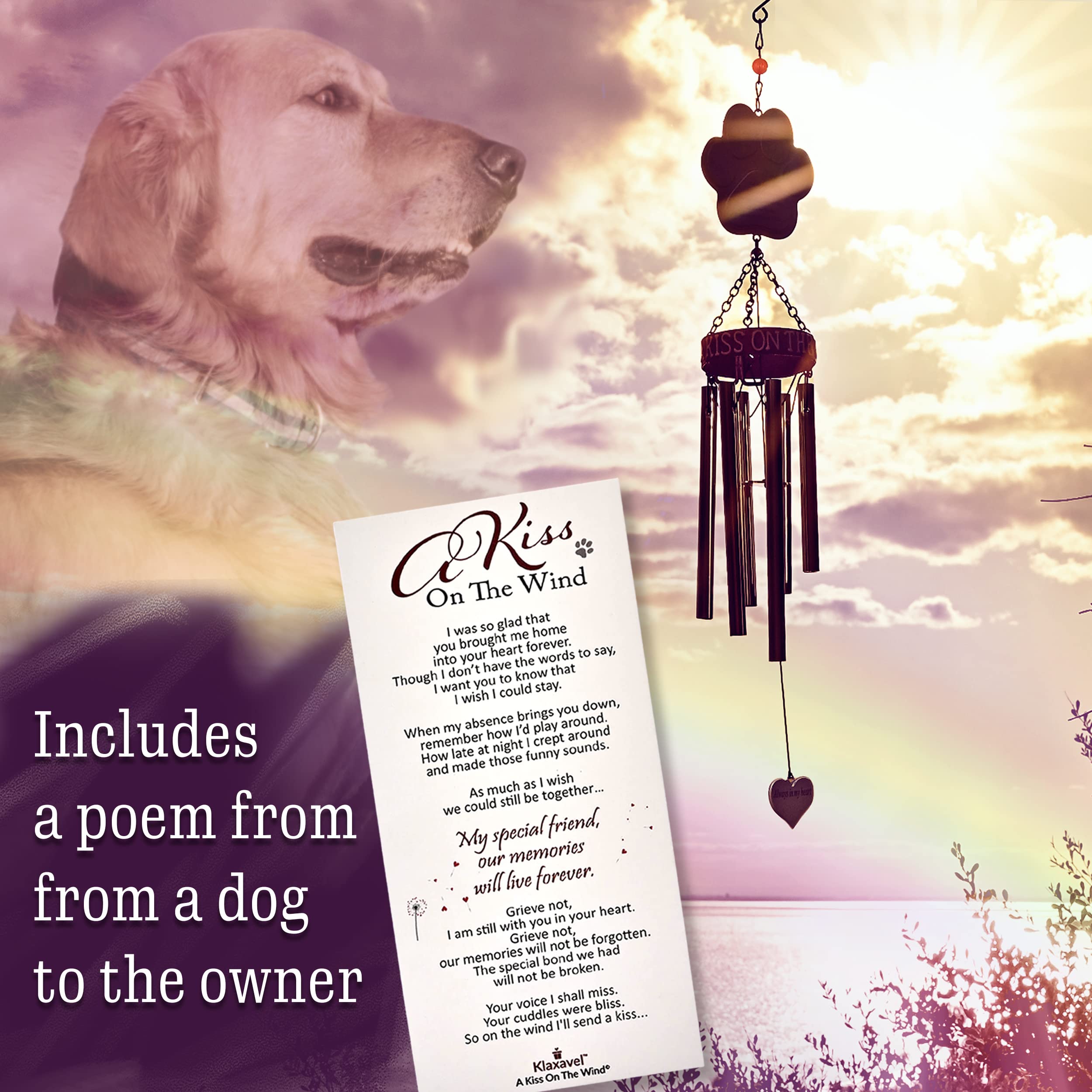 Klaxavel Pet Memorial Gifts, 19' Red Collar Wind Chimes, Dog Memorial Gifts, Pet Loss Gifts, Loss Of Pet Sympathy Gift, Pet Remembrance Gift