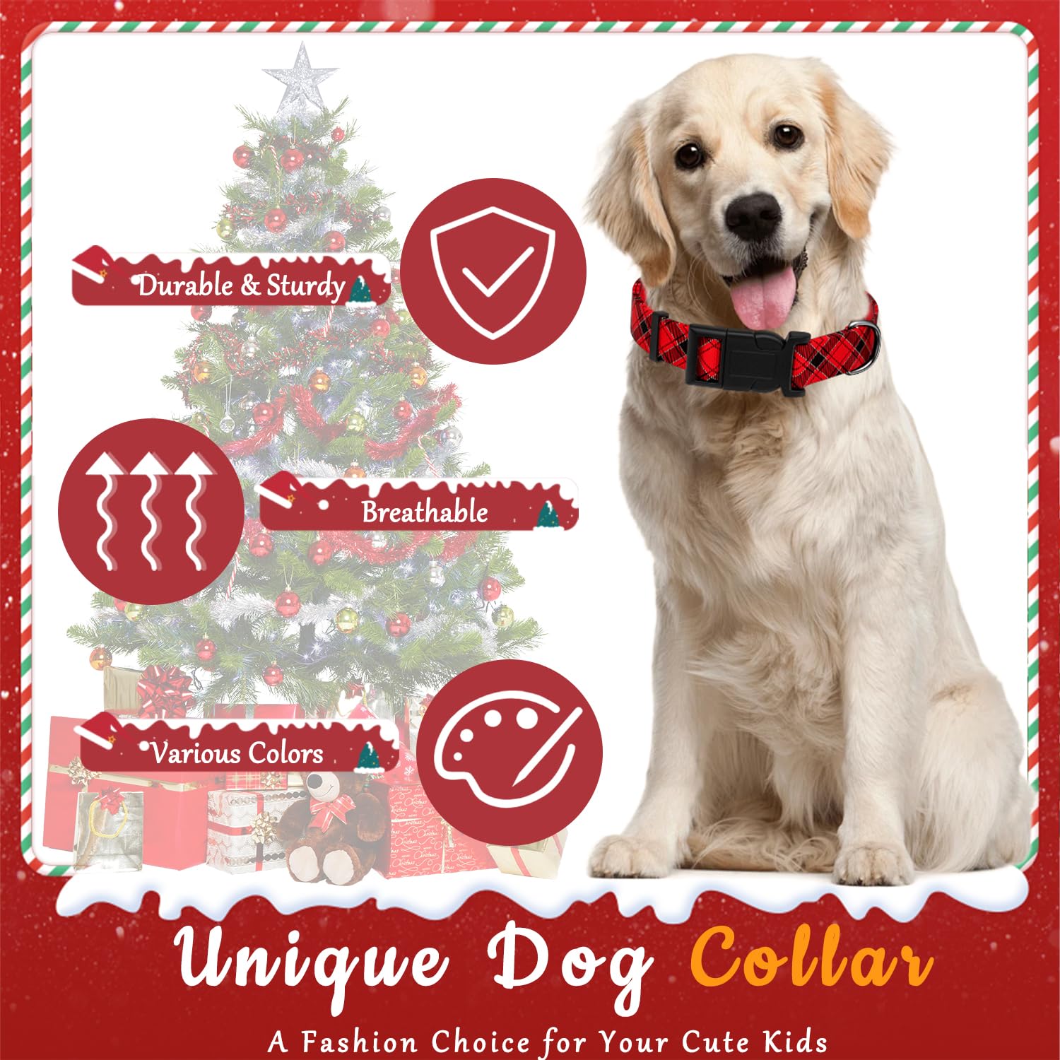 Seyezo Christmas Plaid Dog Collar, Classical Boys Girls Puppy Collar For Small Medium Large Dogs, Adjustable Soft Plaid Pet Coll