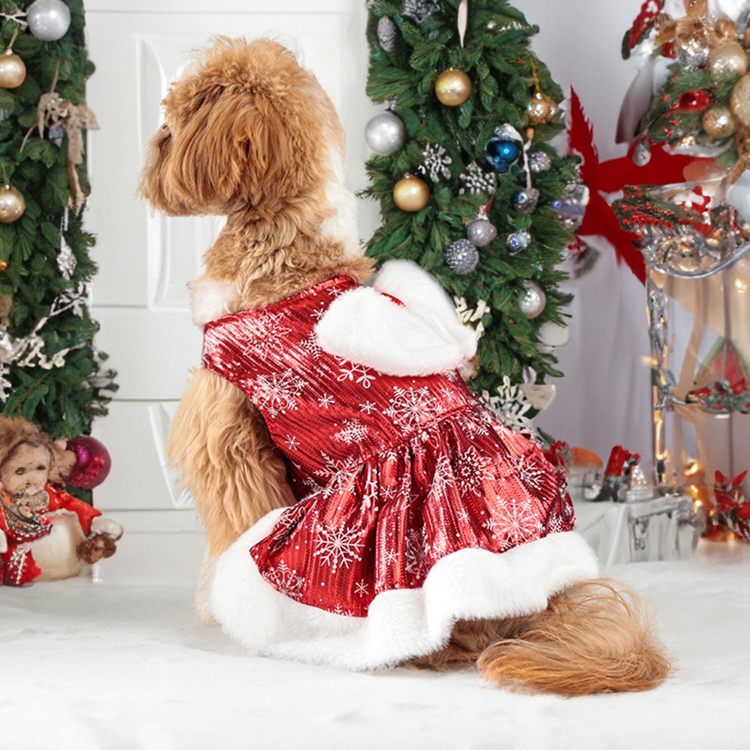 Muyaopet Snowflake Dog Christmas Dress Pet Santa Claus Costume Holiday Outfits,Winter Clothes Dresses For Small Dogs Girl,Cat Ap