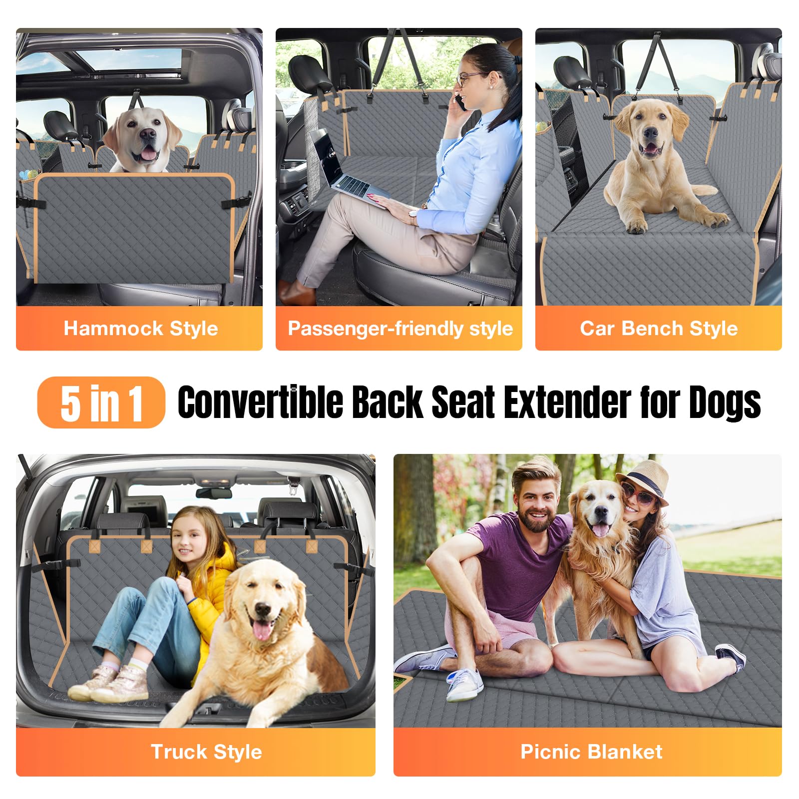 Lekespring Dog Car Seat Cover For Back Seat, Gray, Universal Fit, Polyester, Car, Truck, Suv, Van, Automotive Pet Seat Cover Com