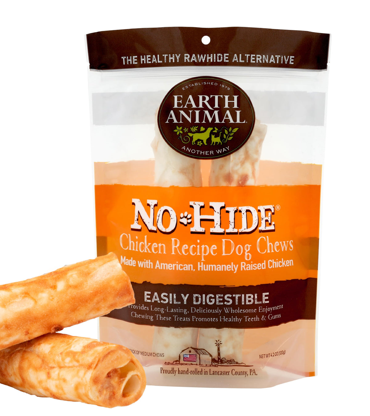 Earth Animal No Hide Medium Chicken Flavored Natural Rawhide Free Dog Chews Long Lasting Chew Sticks | Treats For Large Dogs | Great For Aggressive Chewers (1 Pack)