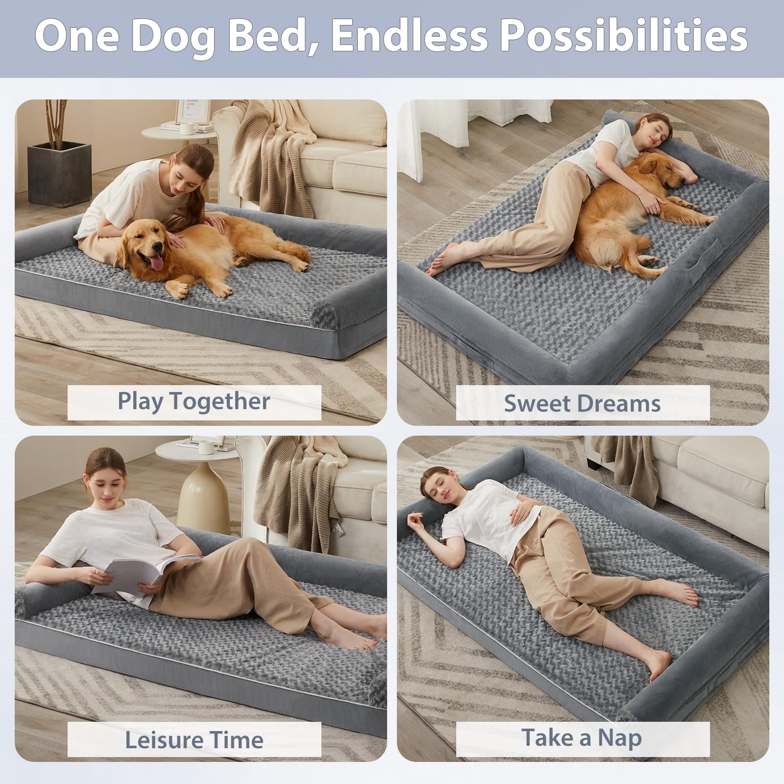 Bfpethome Human Dog Bed For Adult, Orthopedic Human Size Dog Bed For Adult & Kids, Big Waterproof Adult Dog Bed For Humans With Removable Washable Cover
