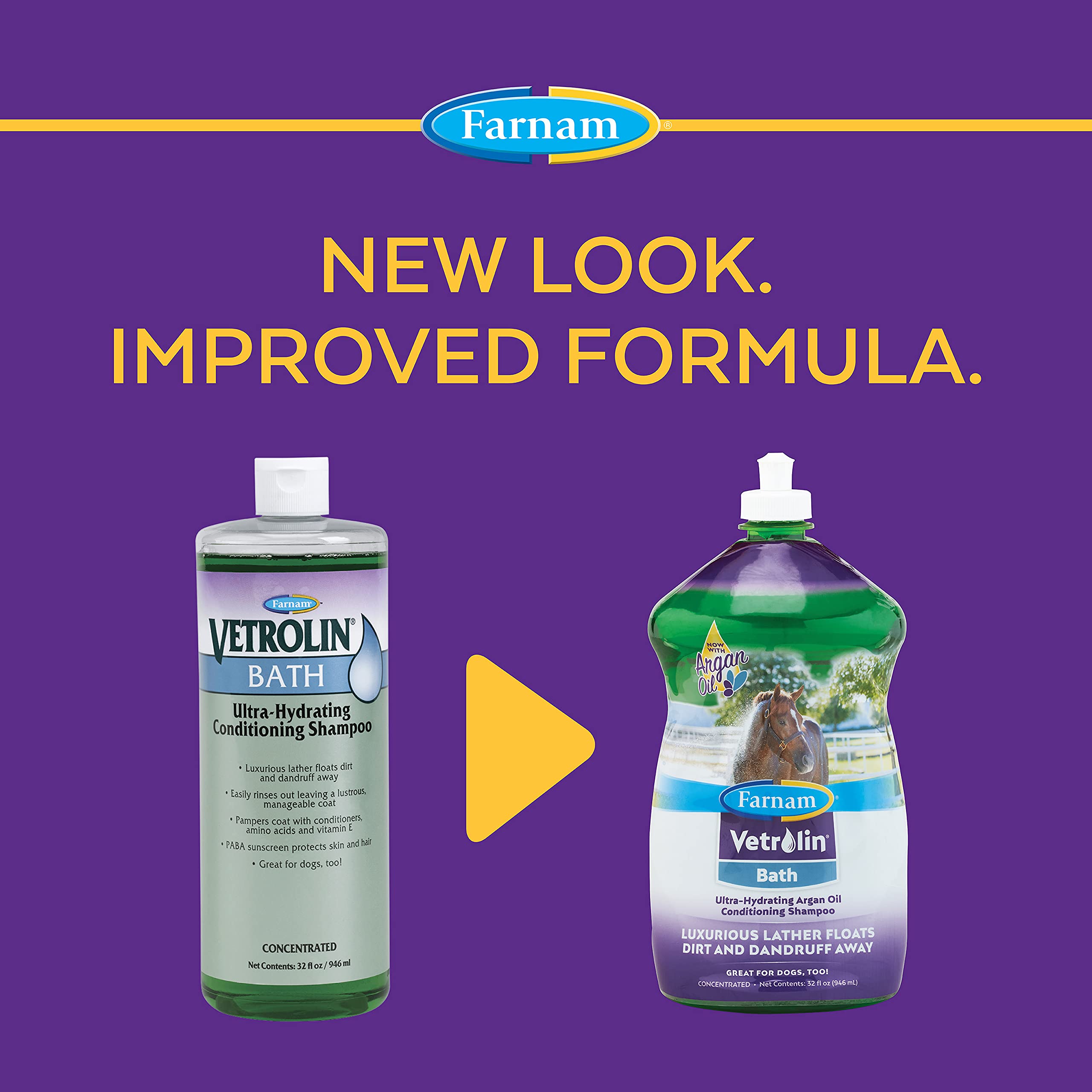 Farnam Vetrolin Bath Ultra-Hydrating Shampoo for Horses and Dogs 32 Ounces,Green