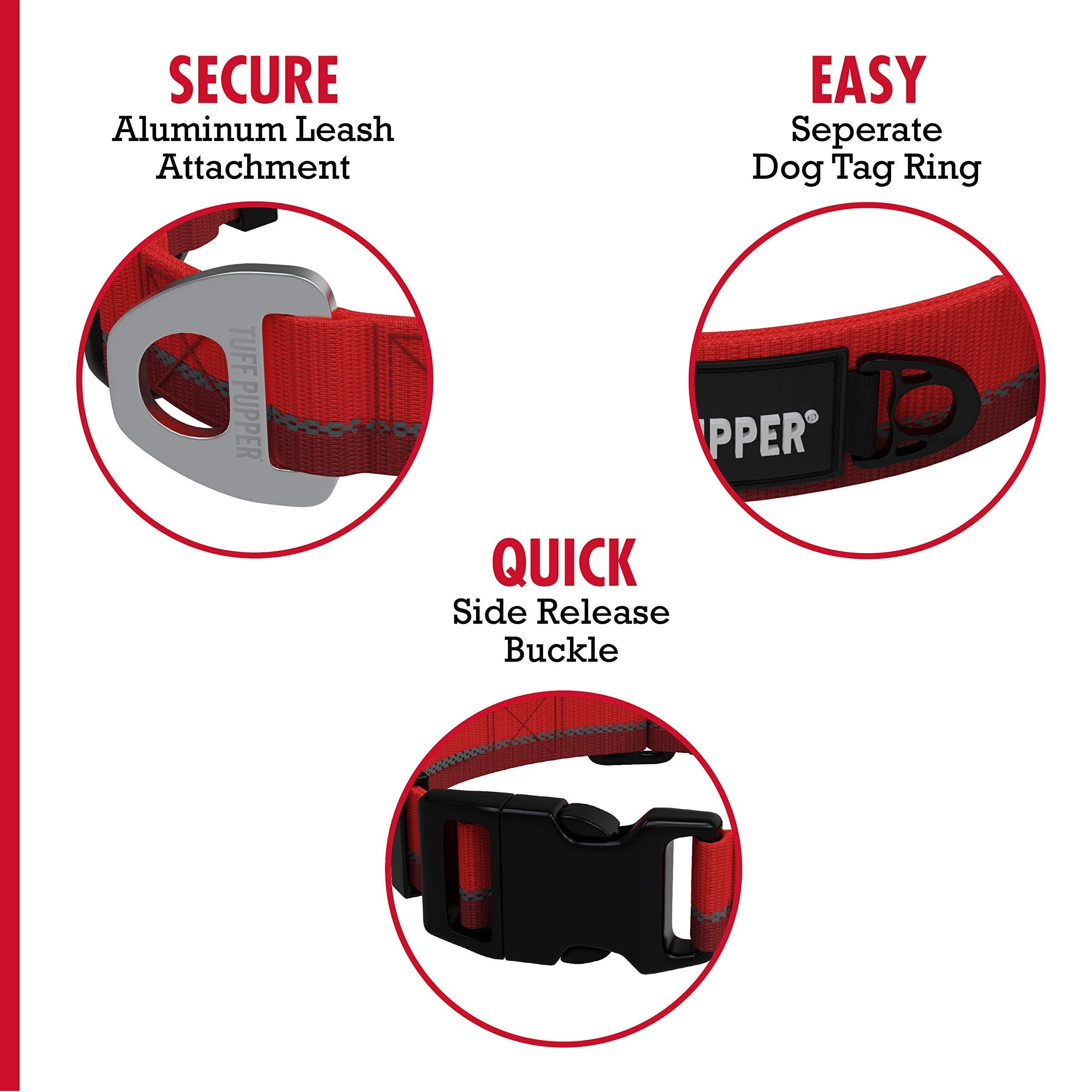 Tuff Pupper Heavy Duty Dog Collar | Reflective With Aluminum D-Ring Leash Clip | Separate Dog Id Tag Attachment | Easy Sizing Fo