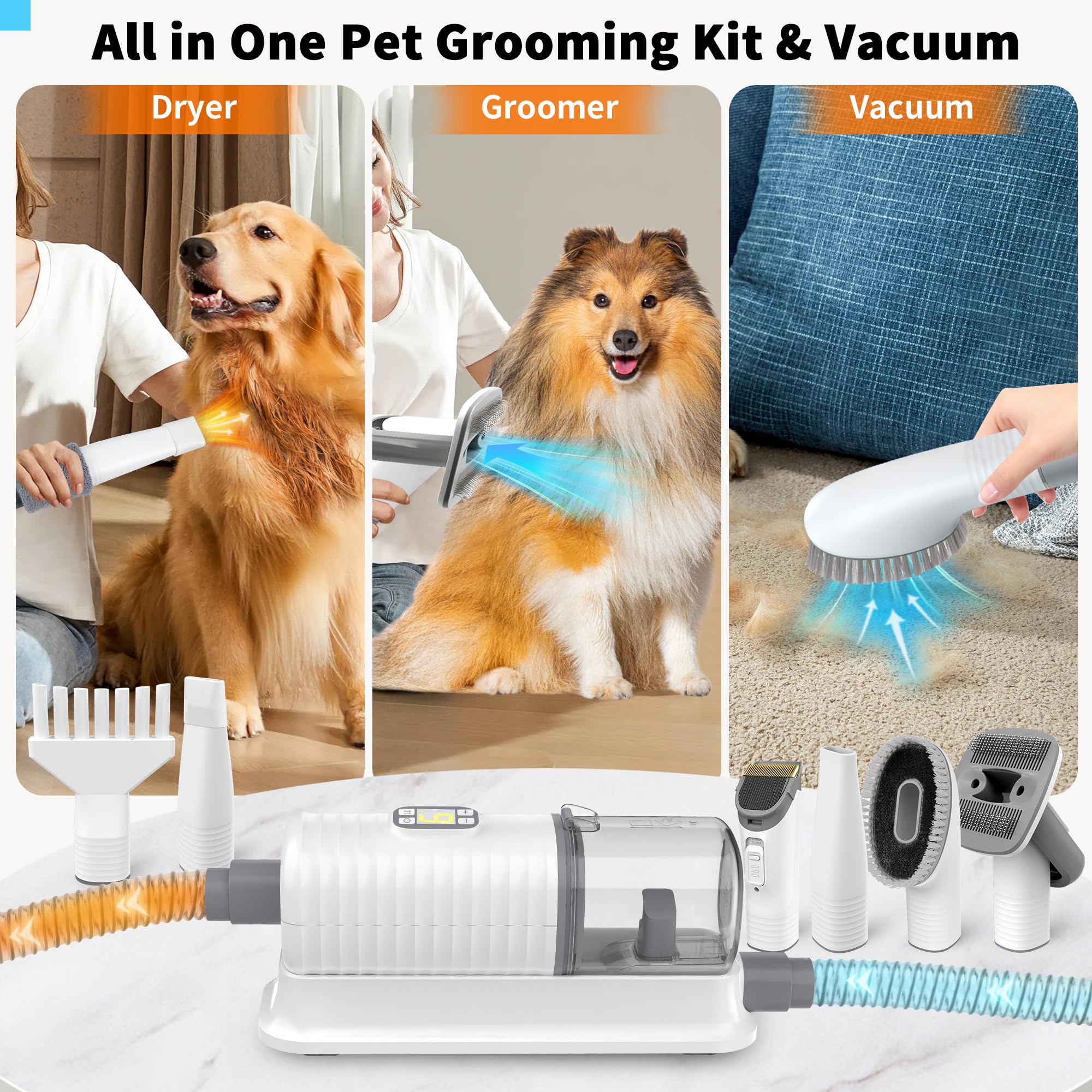 Binroc Dog Grooming Vacuum & Hair Dryer Dog Blower For Shedding Grooming, 6 In 1 Pet Grooming Vacuum For Dogs Cats At Home With