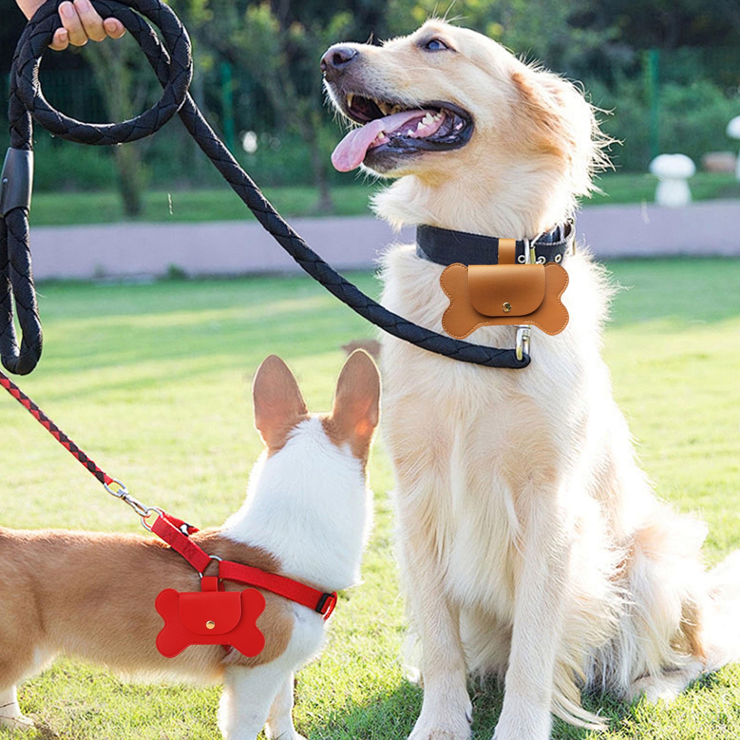 Teumessian Bone-Shaped Dog Poop Bag Holder, Poop Bag Holders For Leashes, Poop Bag Dispenser,Red