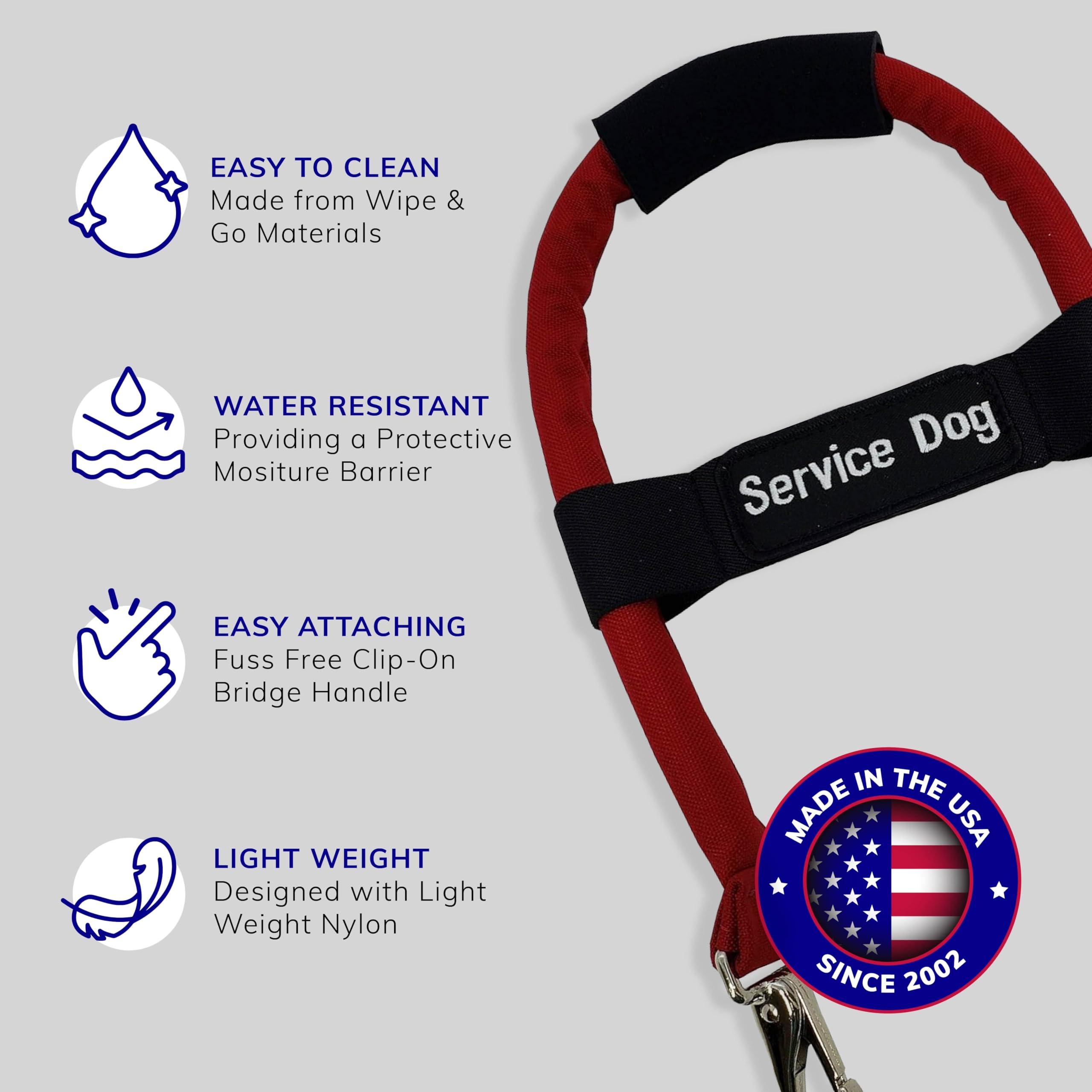 Activedogs Bridge Handle For Service Dog Vest & Harnesses - Extra Padded Cordura 12' Handle With Neoprene Grip & Elastic Service Dog Id Patch Band - Red